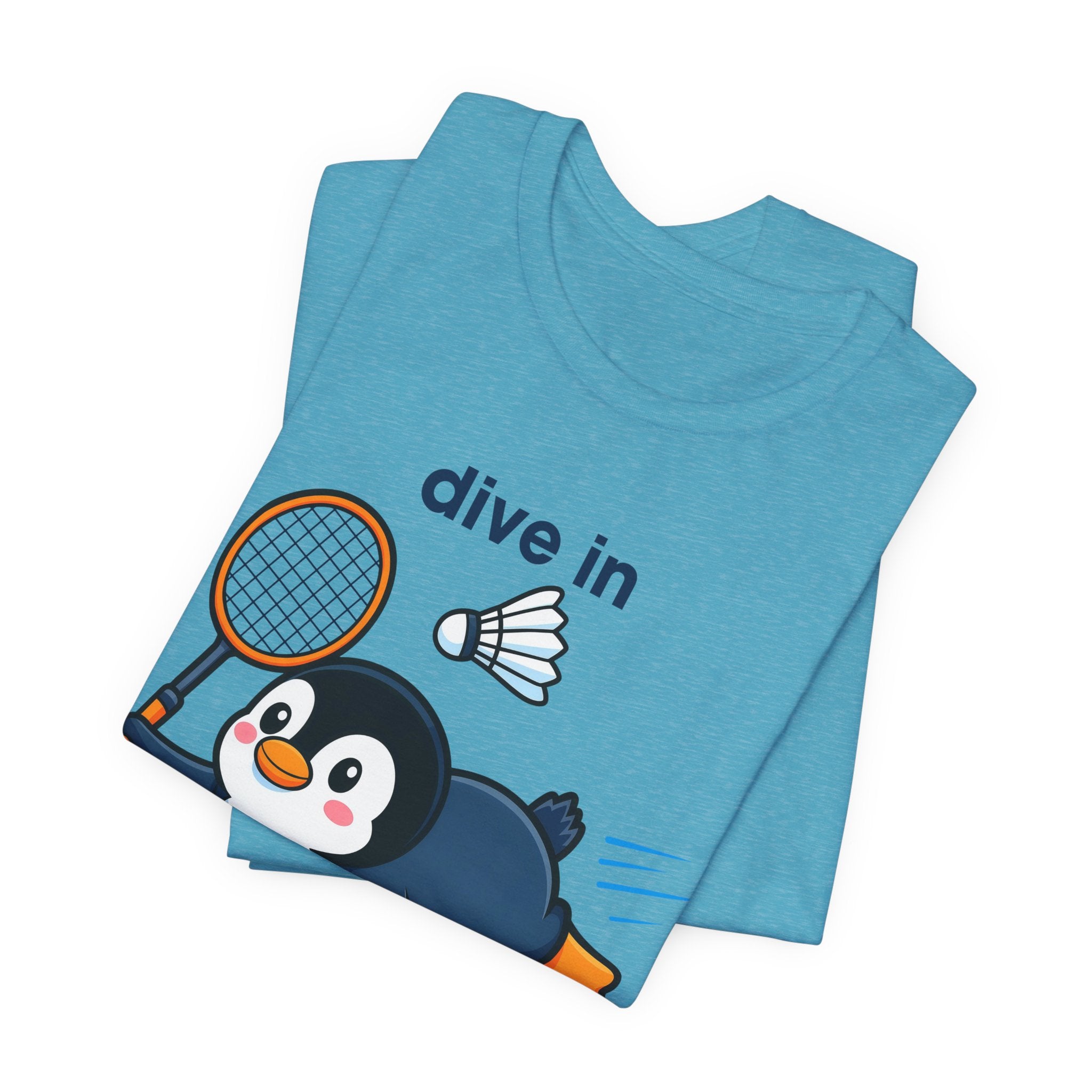 Penguin Badminton Tee — "Dive In for the Win" Cute Sports Graphic T-Shirt
