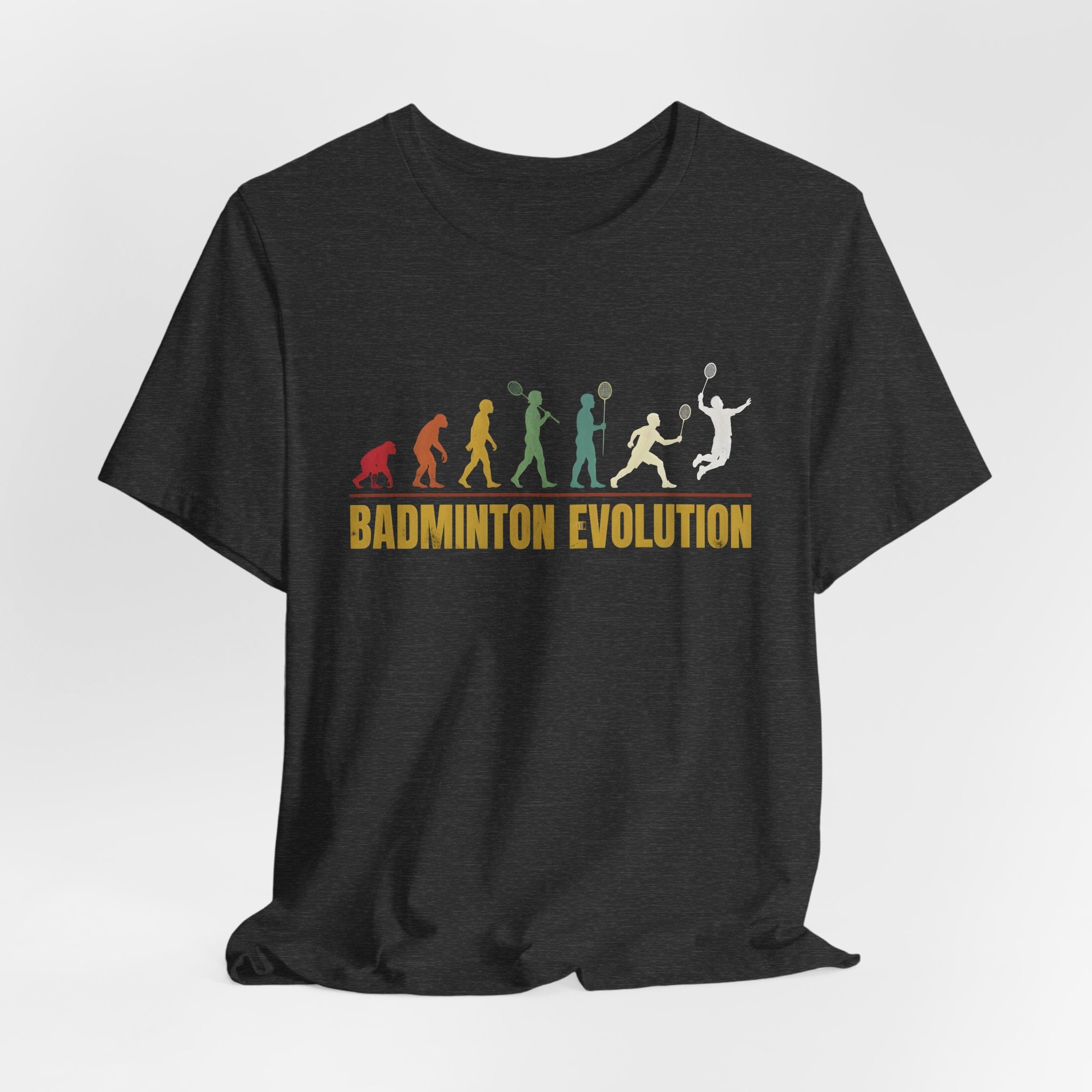 Badminton Evolution T‑Shirt — Retro Silhouette Badminton Player Tee