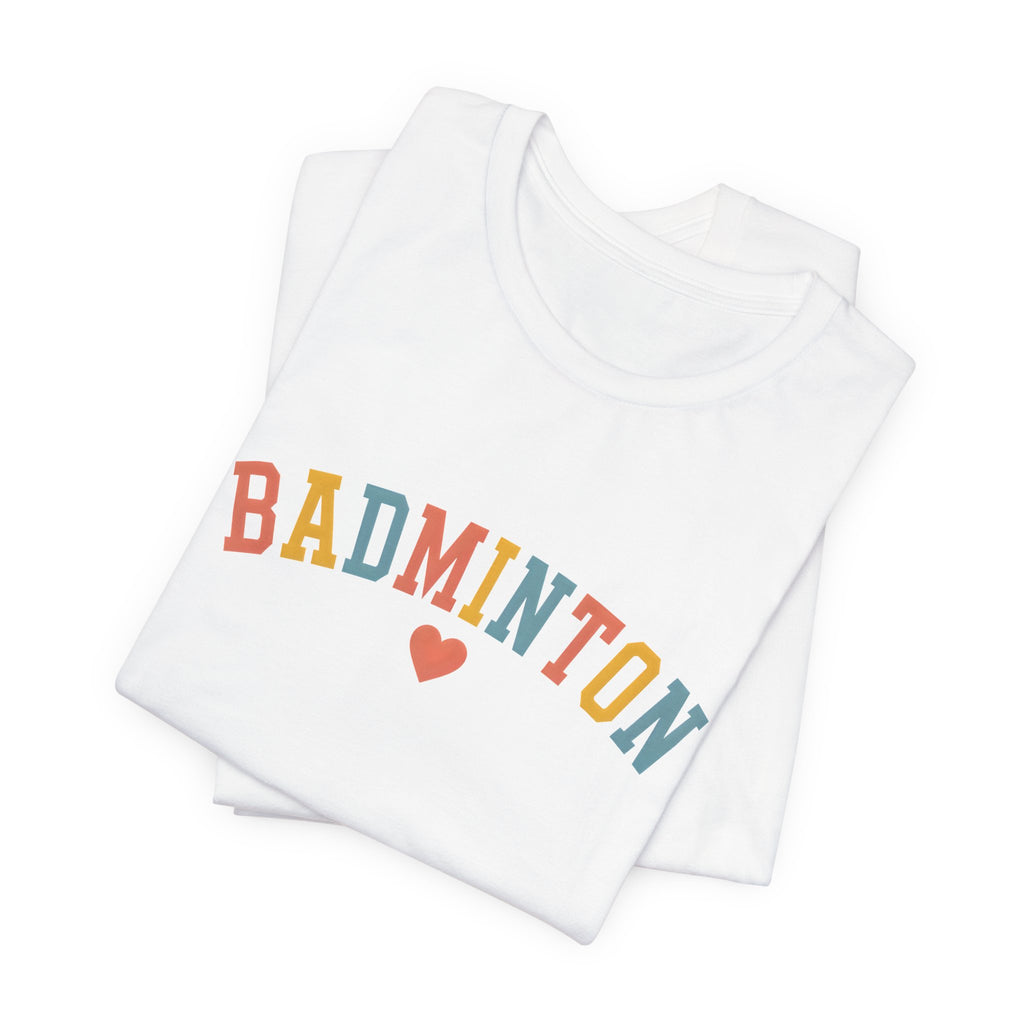 Badminton Heart T-Shirt — Retro Colorblock Racquet Tee