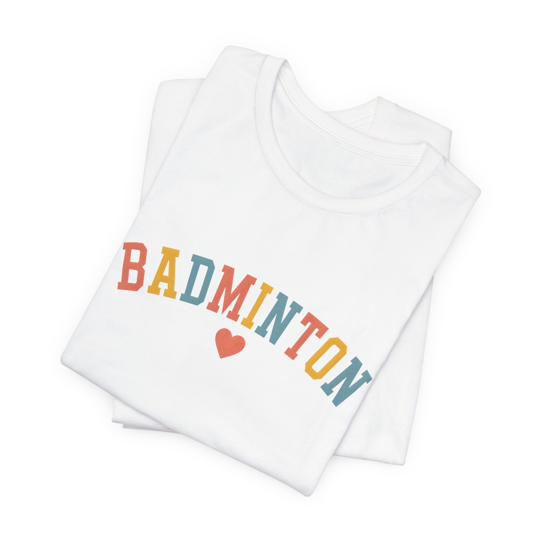 Badminton Heart T-Shirt — Retro Colorblock Racquet Tee
