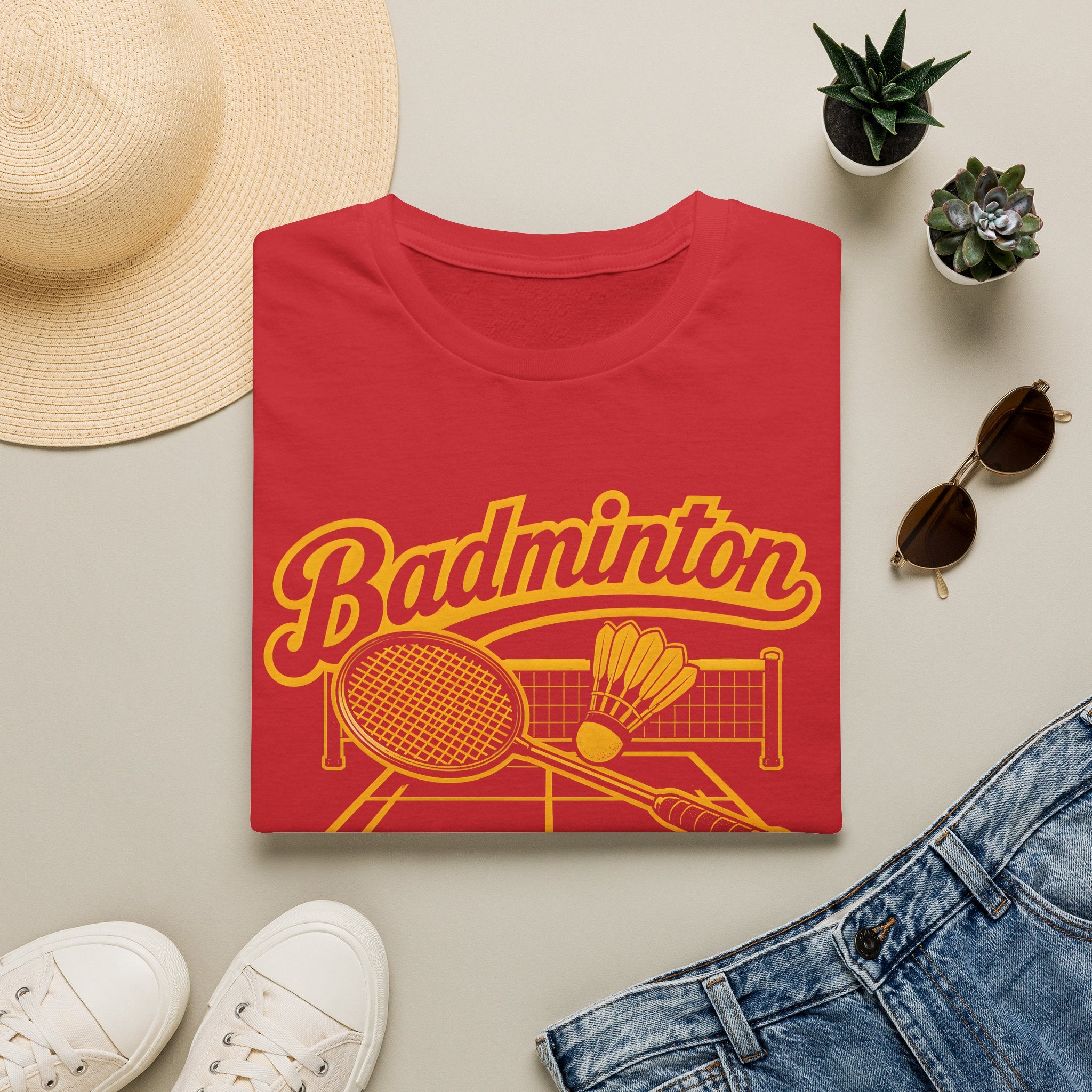 Badminton Retro Graphic T-Shirt — Vintage Racket & Shuttle Tee