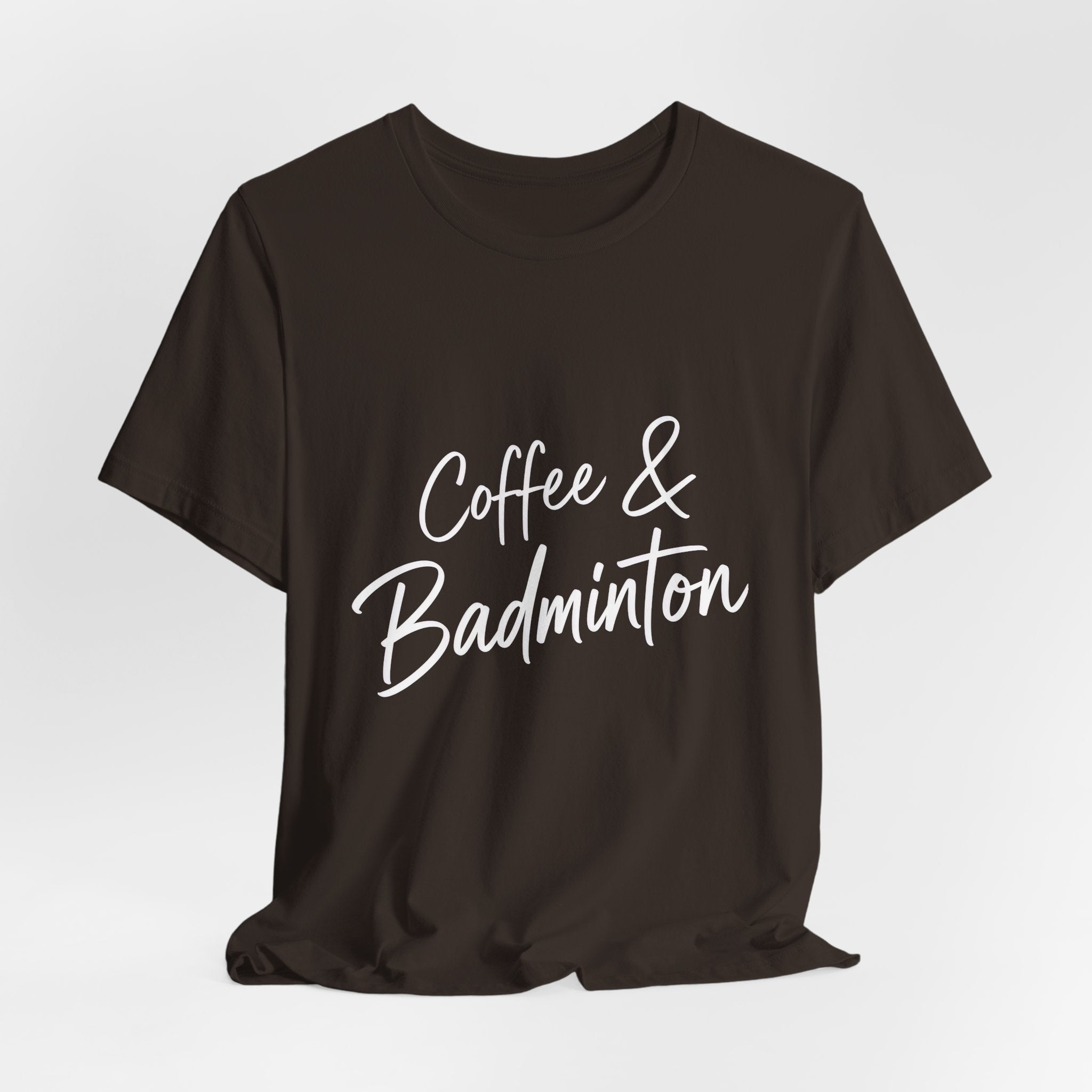 Coffee & Badminton Tee — Casual Sporty Graphic Shirt for Players and Coffee Lovers