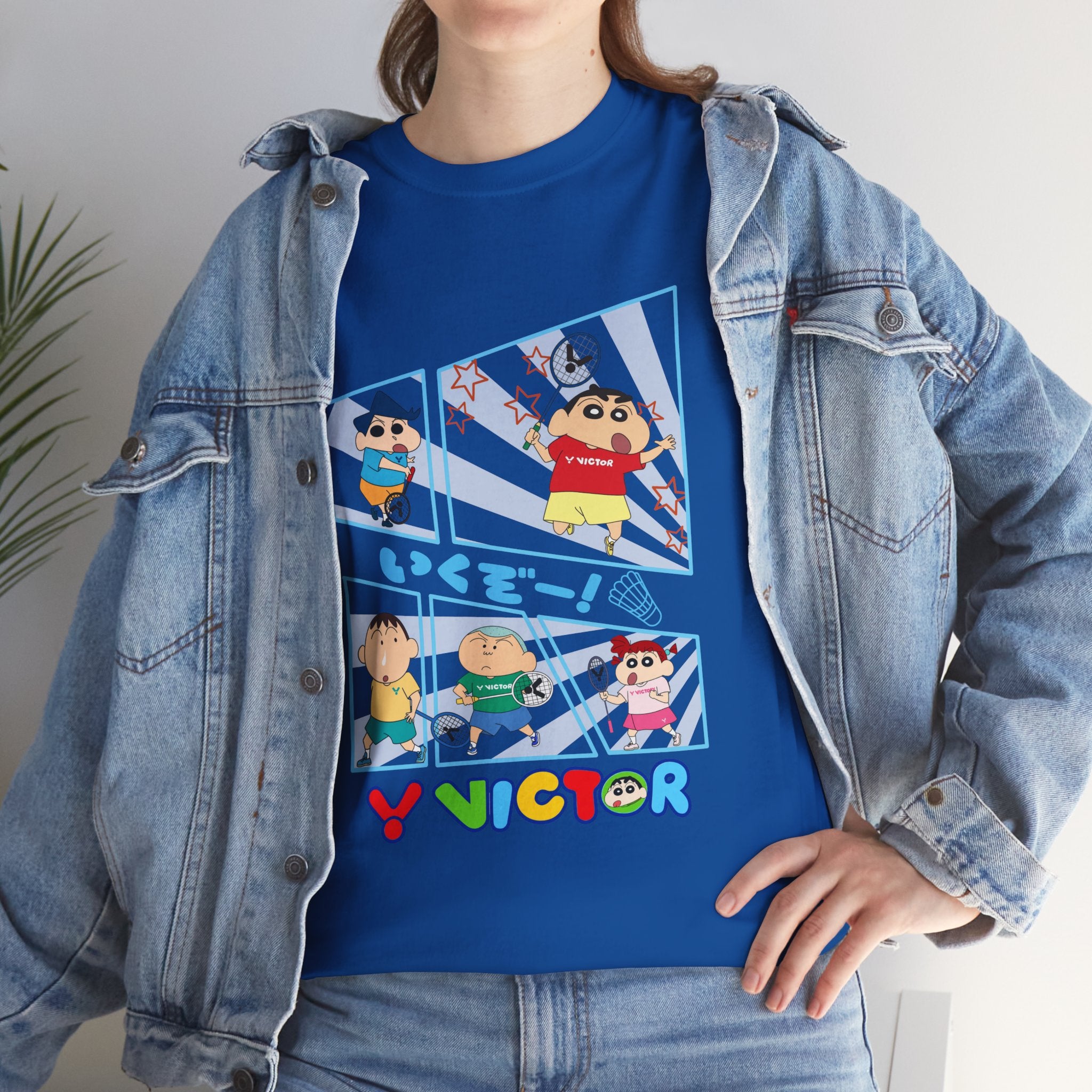 Crayon Shin-chan Cartoon Panel T-Shirt – Colorful Graphic Badminton Tee