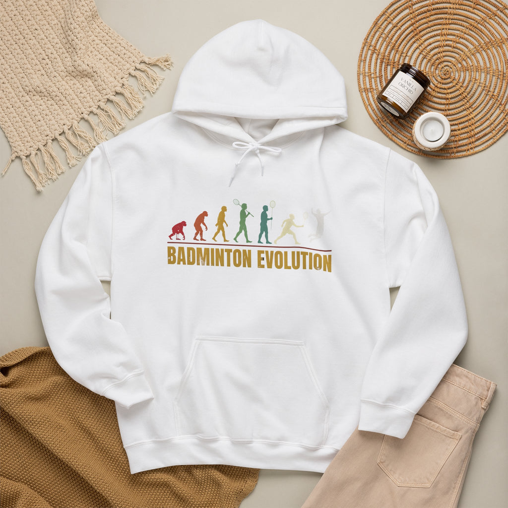 Badminton Evolution Hoodie — Retro Player Silhouette Badminton Sweatshirt