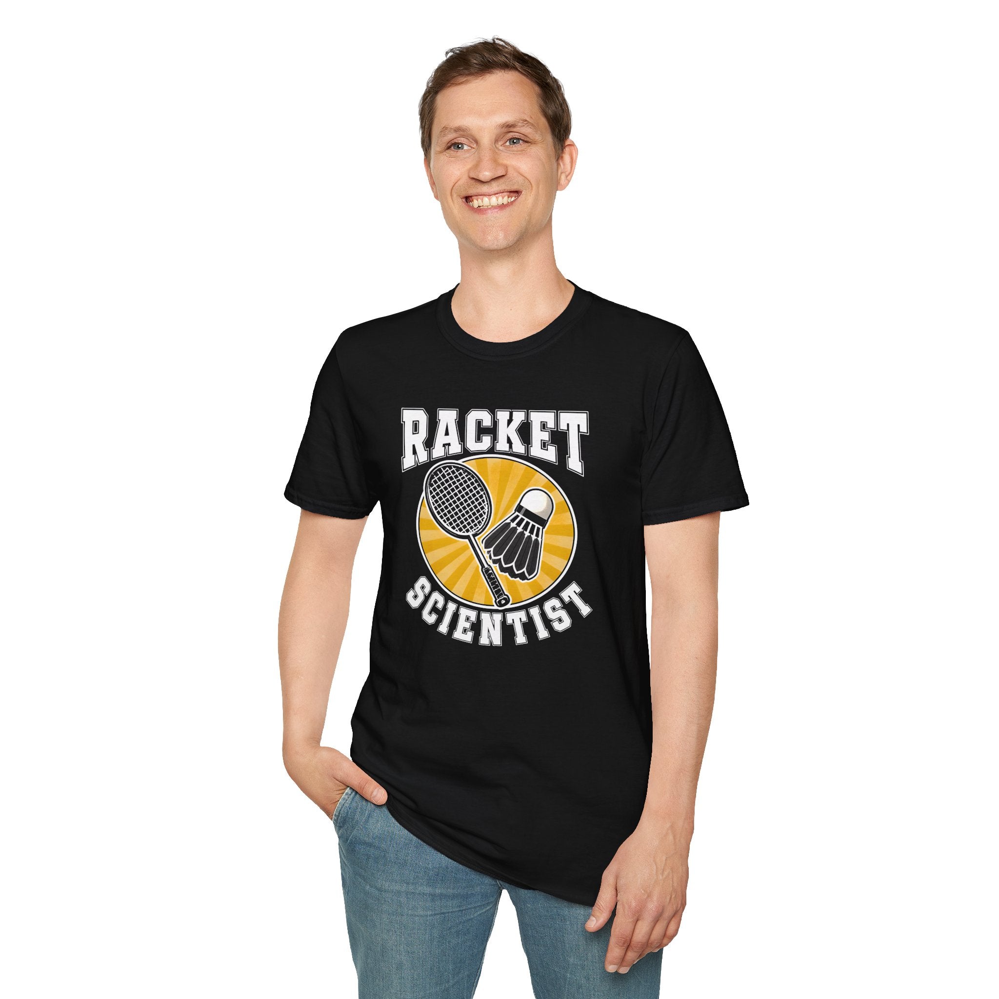 Racket Scientist T-Shirt — Badminton & Tennis Shuttlecock Graphic Tee