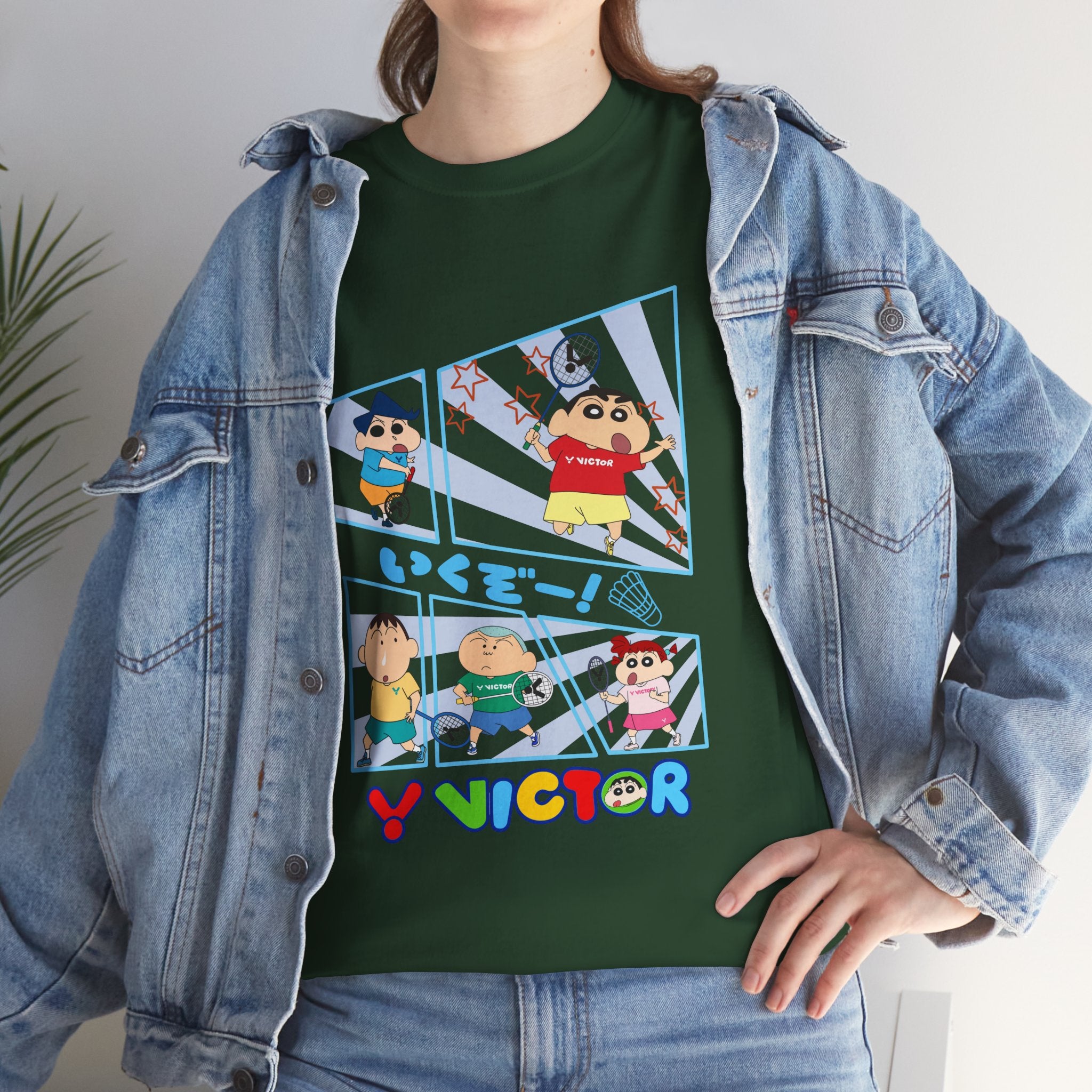 Crayon Shin-chan Cartoon Panel T-Shirt – Colorful Graphic Badminton Tee