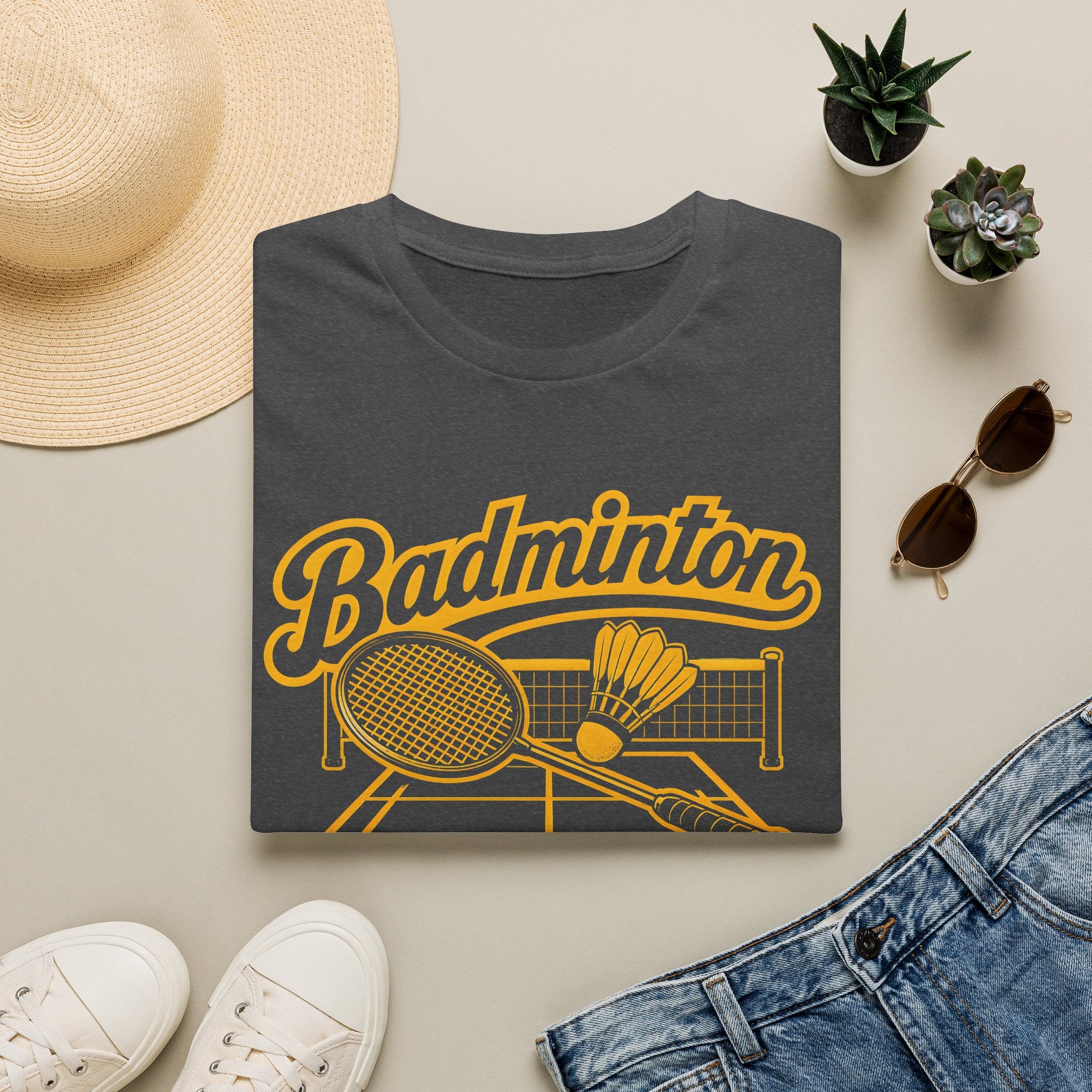Badminton Retro Graphic T-Shirt — Vintage Racket & Shuttle Tee