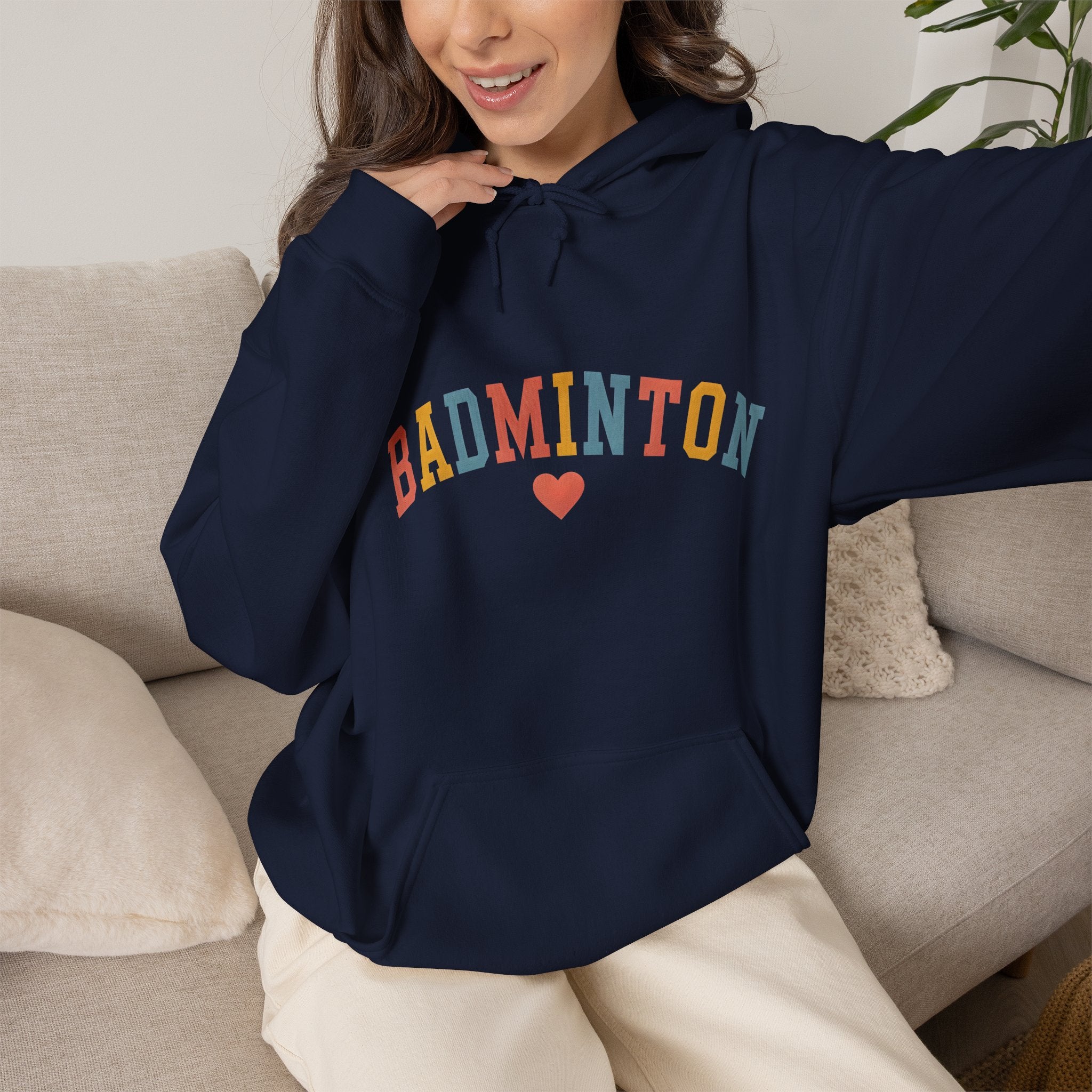 Badminton Heart Hoodie - Colorful Retro Sports Pullover