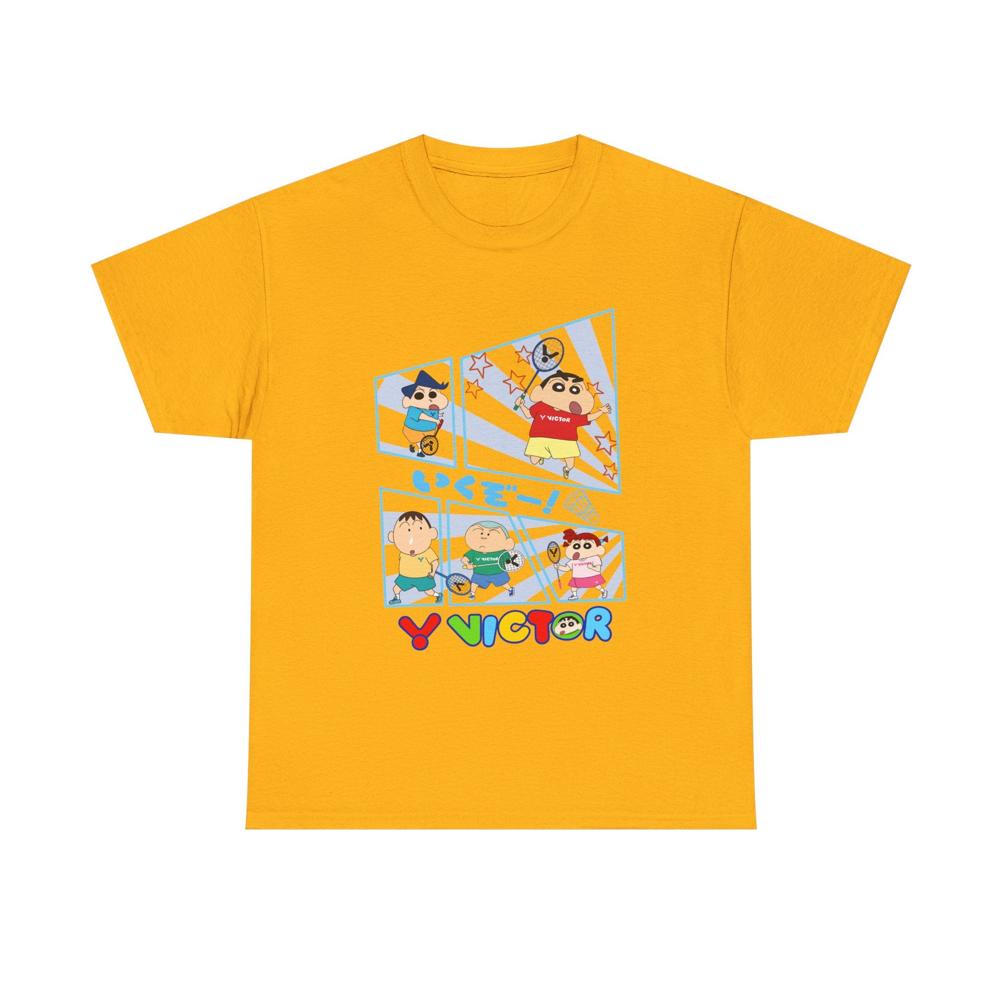 Crayon Shin-chan Cartoon Panel T-Shirt – Colorful Graphic Badminton Tee