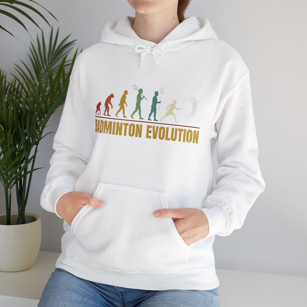Badminton Evolution Hoodie — Retro Player Silhouette Badminton Sweatshirt