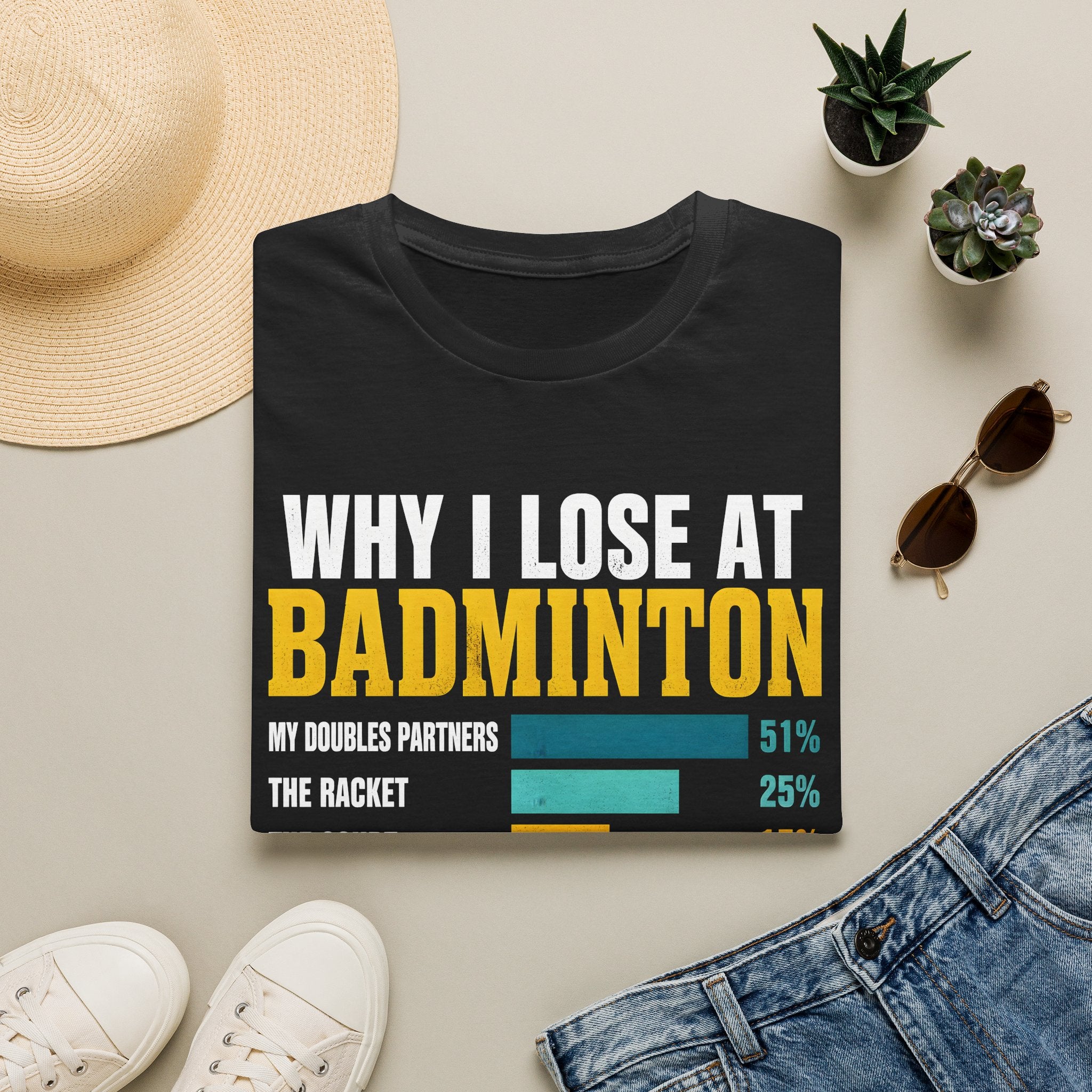 Badminton Humor T-Shirt — "Why I Lose at Badminton" Bar Chart Tee