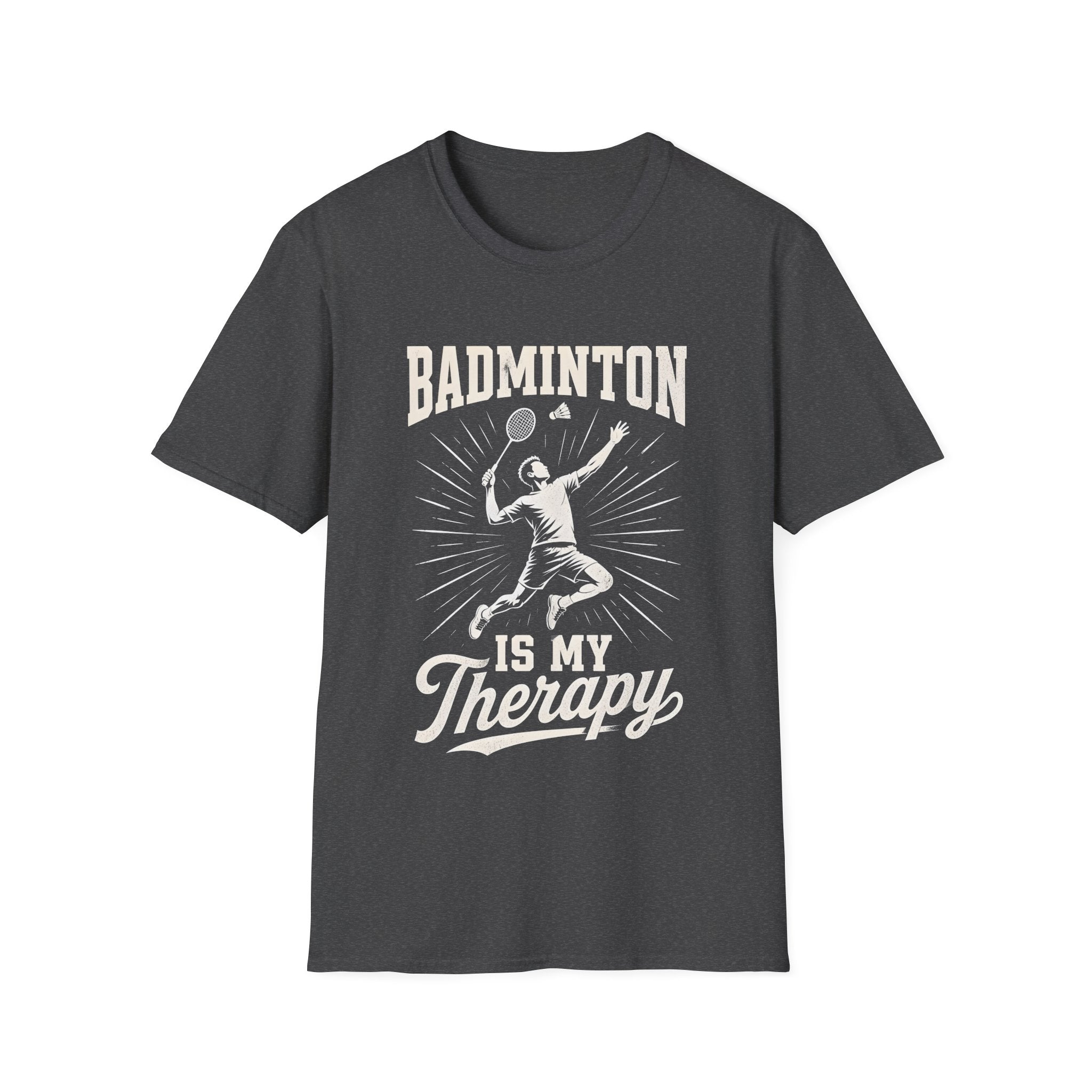 Badminton T-Shirt — "Badminton Is My Therapy" Retro Player Graphic