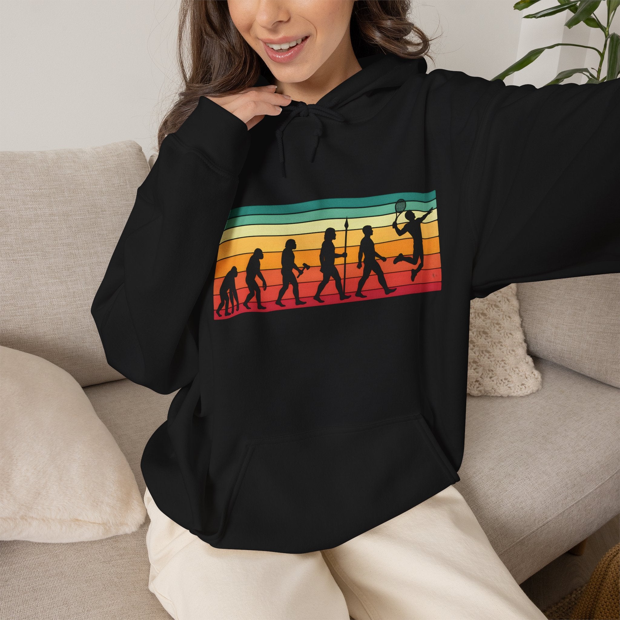 Basketball Evolution Hoodie — Retro Sunset Silhouette Graphic