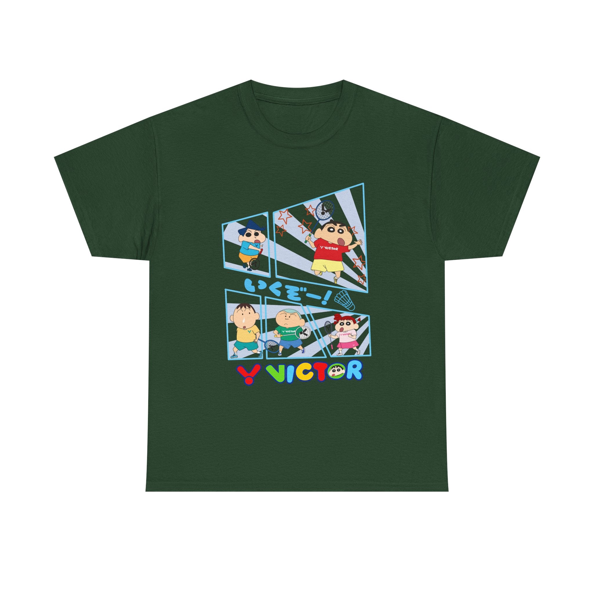 Crayon Shin-chan Cartoon Panel T-Shirt – Colorful Graphic Badminton Tee