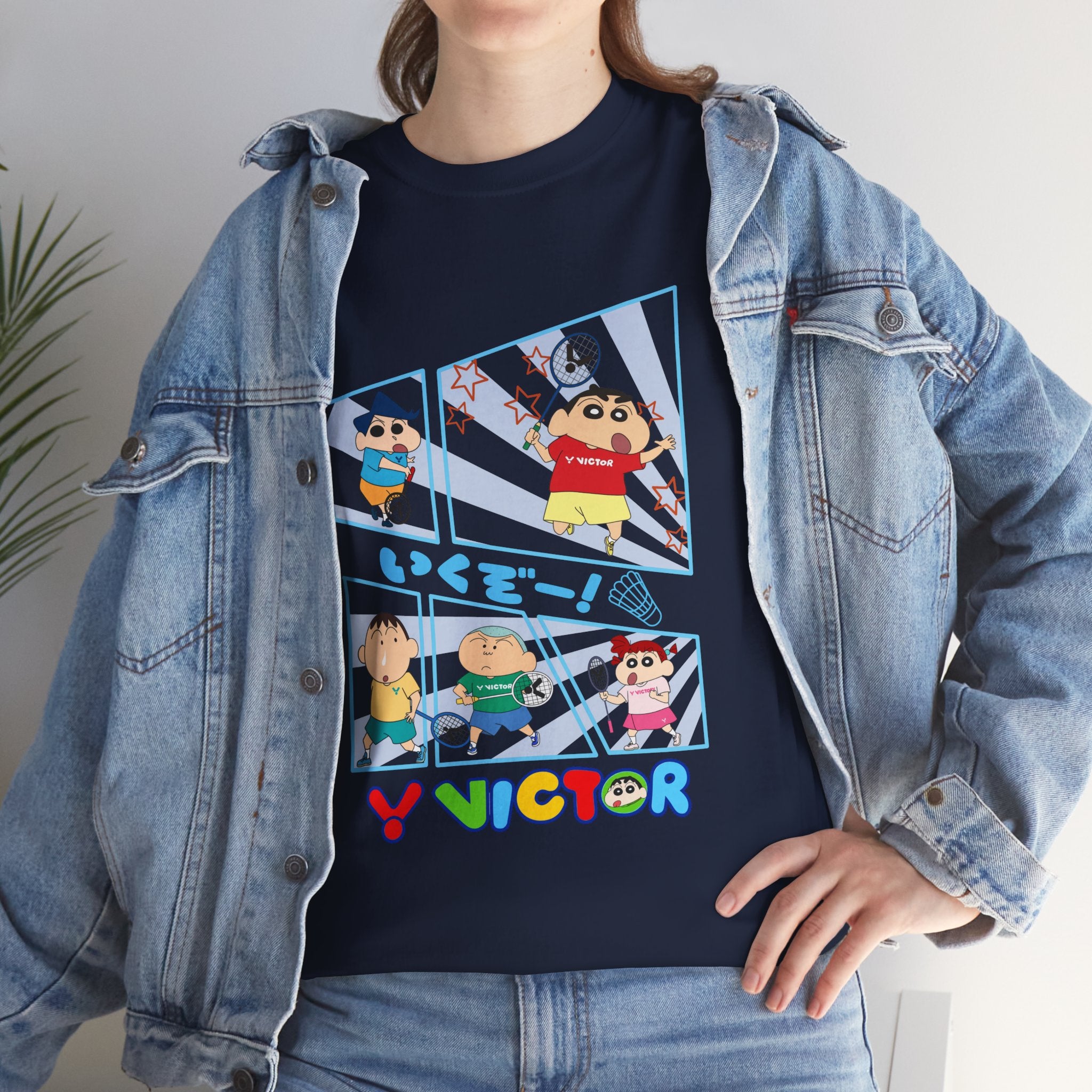 Crayon Shin-chan Cartoon Panel T-Shirt – Colorful Graphic Badminton Tee