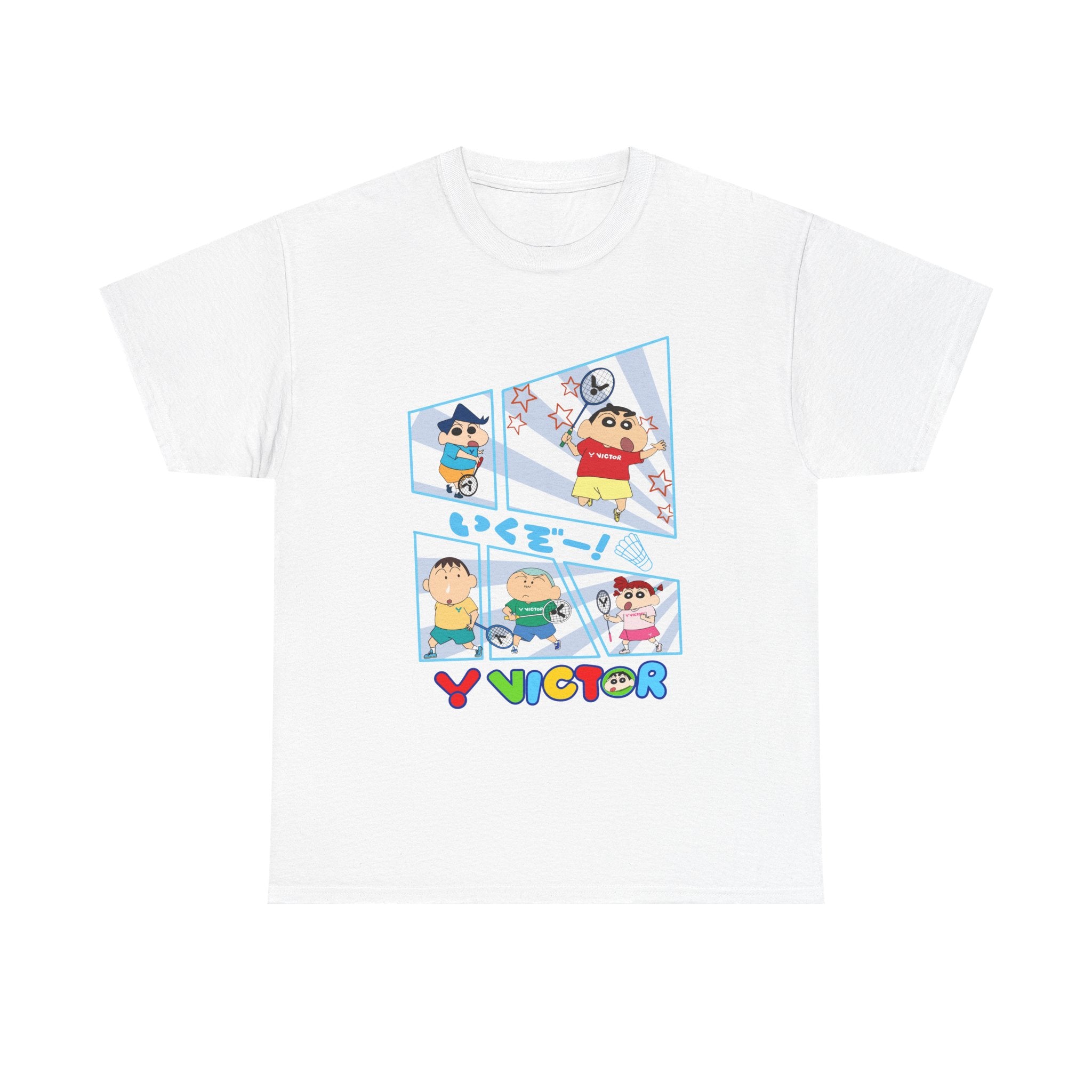 Crayon Shin-chan Cartoon Panel T-Shirt – Colorful Graphic Badminton Tee