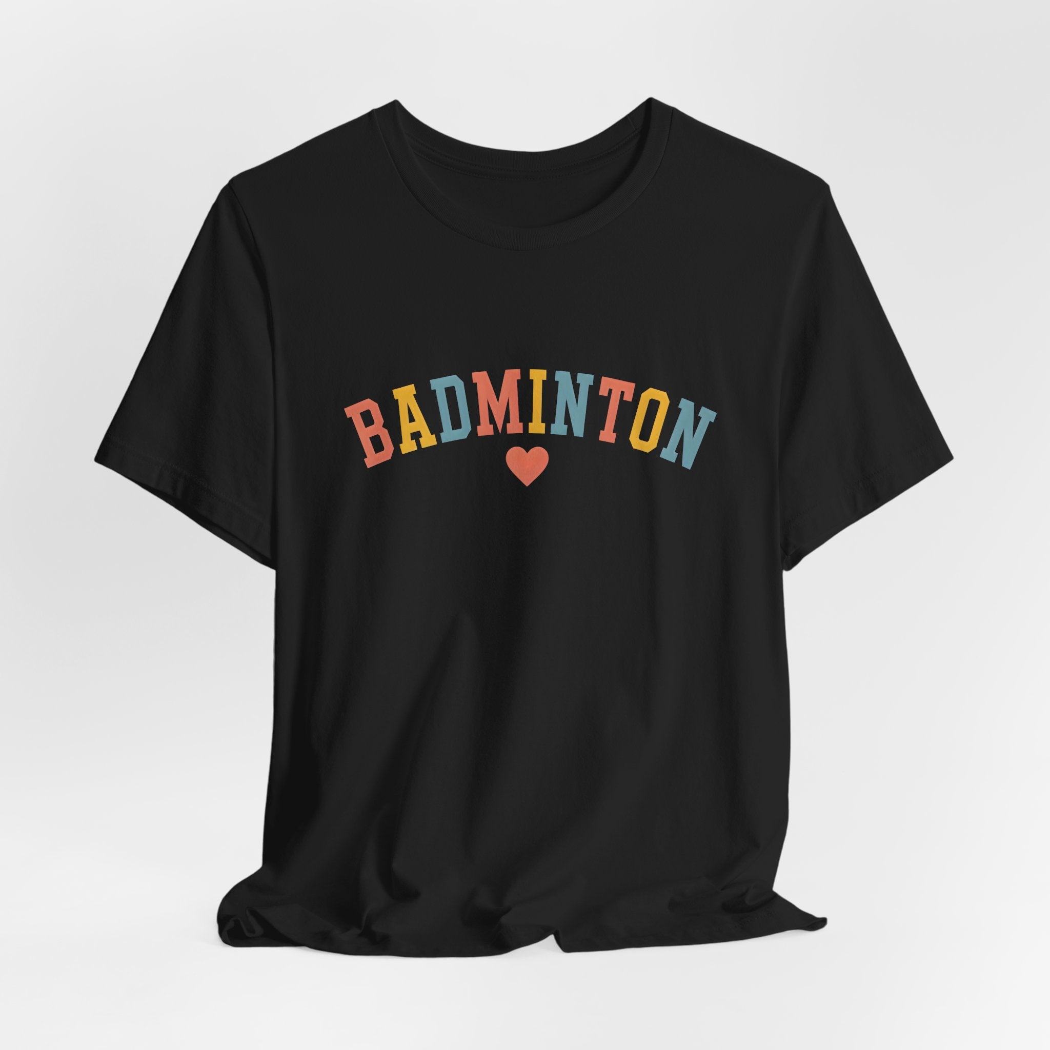 Badminton Heart T-Shirt — Retro Colorblock Racquet Tee