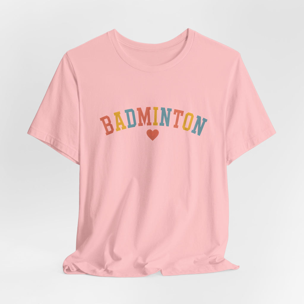Badminton Heart T-Shirt — Retro Colorblock Racquet Tee