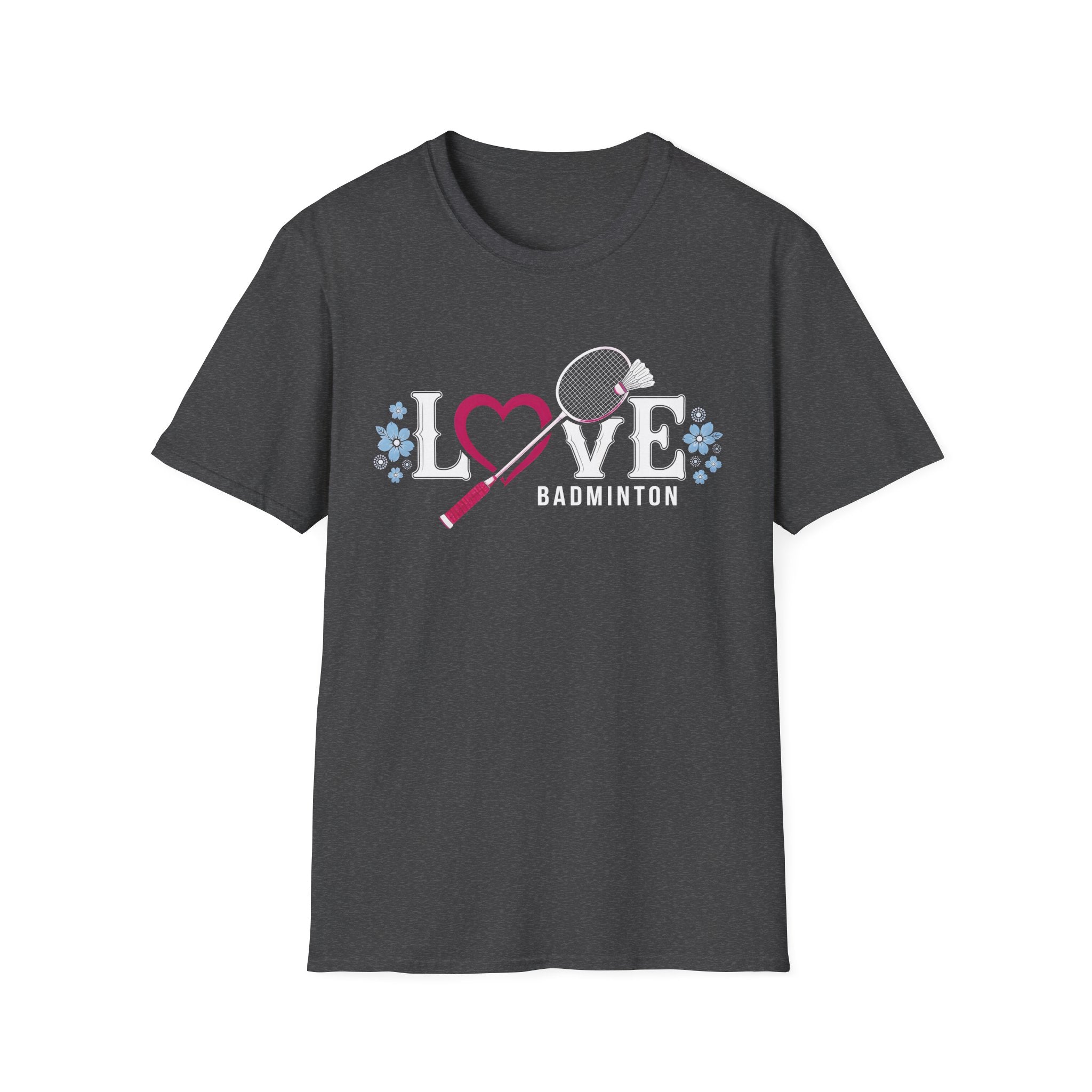Love Badminton T-Shirt — Heart & Racket Floral Design