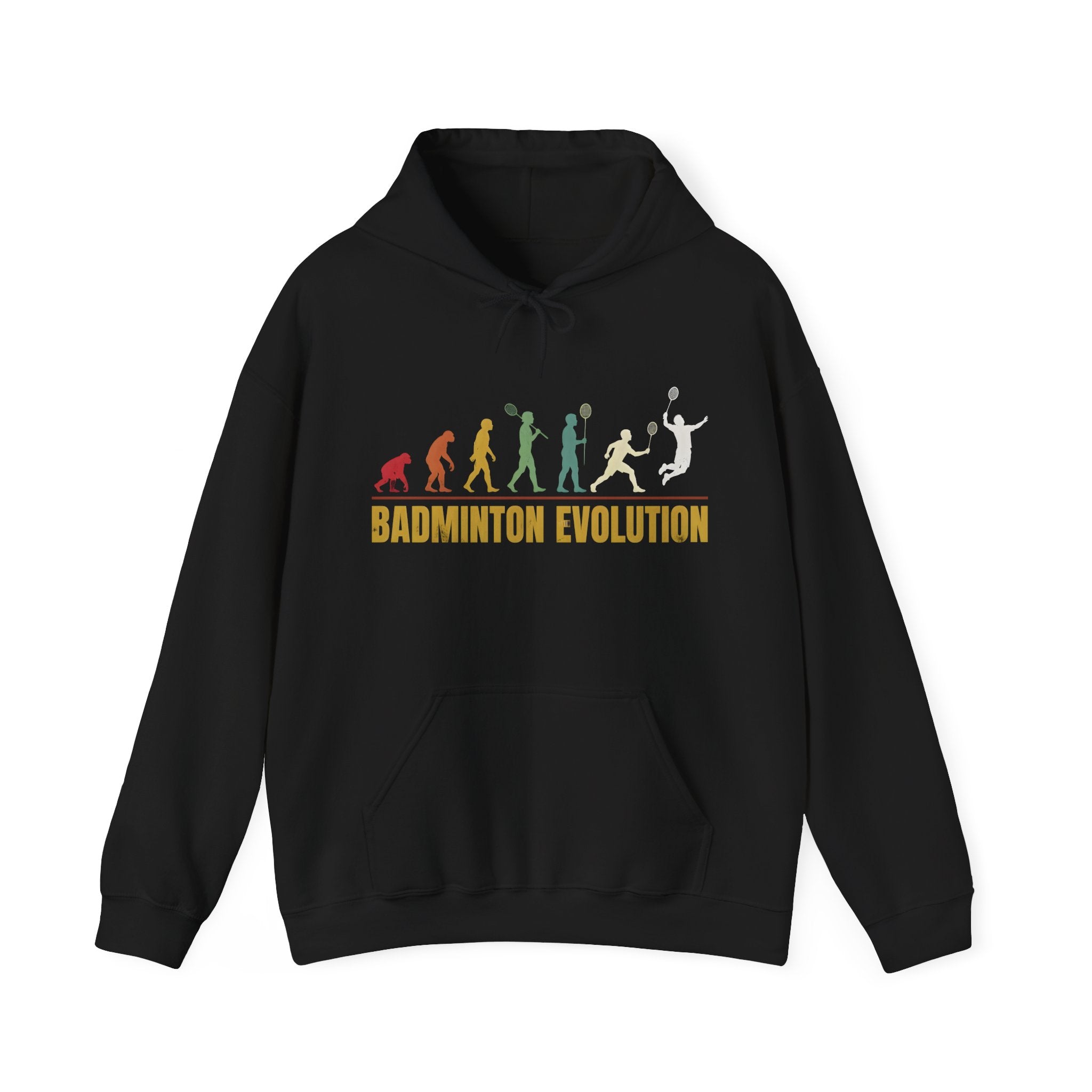 Badminton Evolution Hoodie — Retro Player Silhouette Badminton Sweatshirt