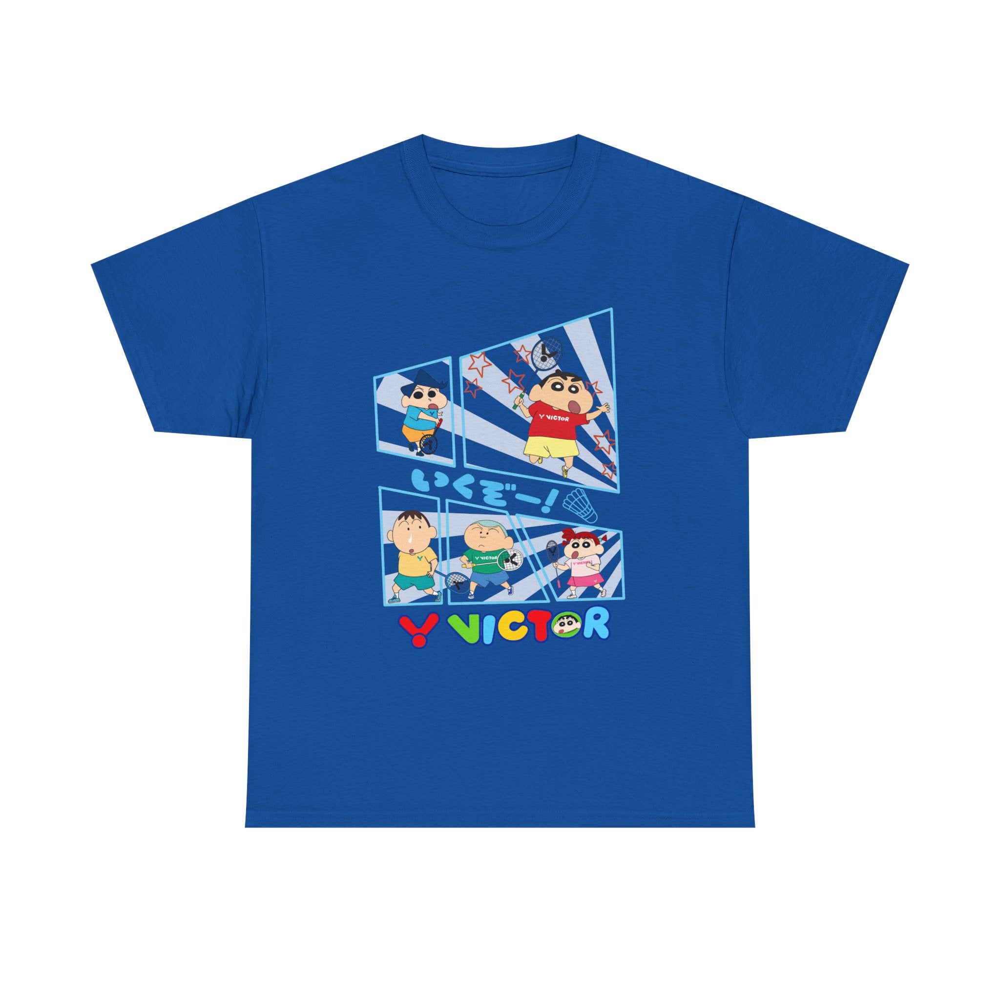 Crayon Shin-chan Cartoon Panel T-Shirt – Colorful Graphic Badminton Tee