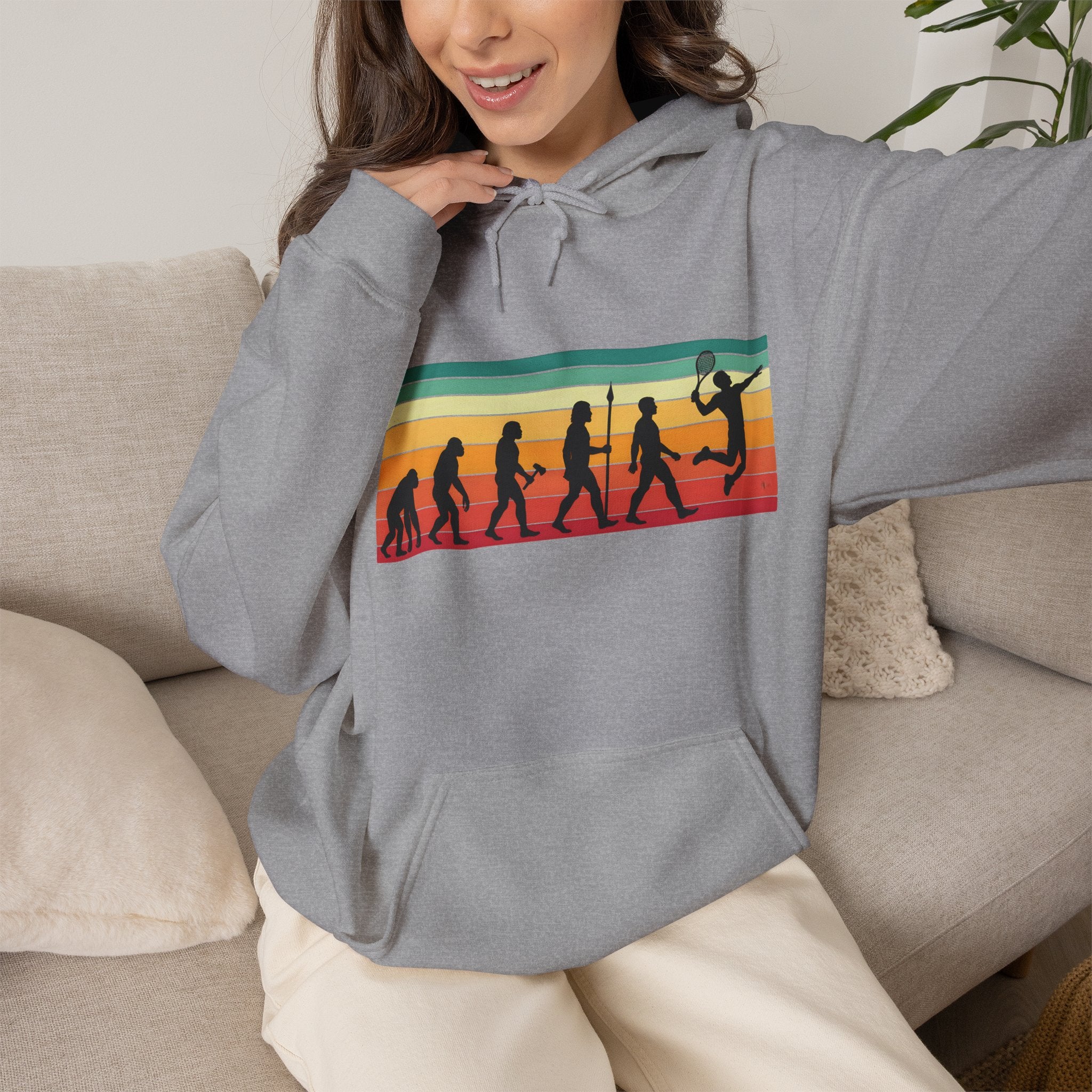 Basketball Evolution Hoodie — Retro Sunset Silhouette Graphic