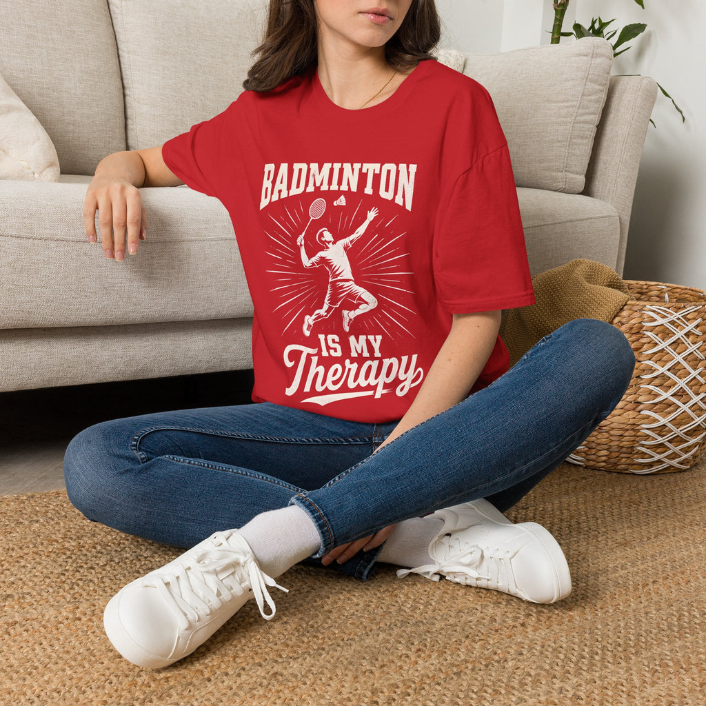 Badminton T-Shirt — "Badminton Is My Therapy" Retro Player Graphic