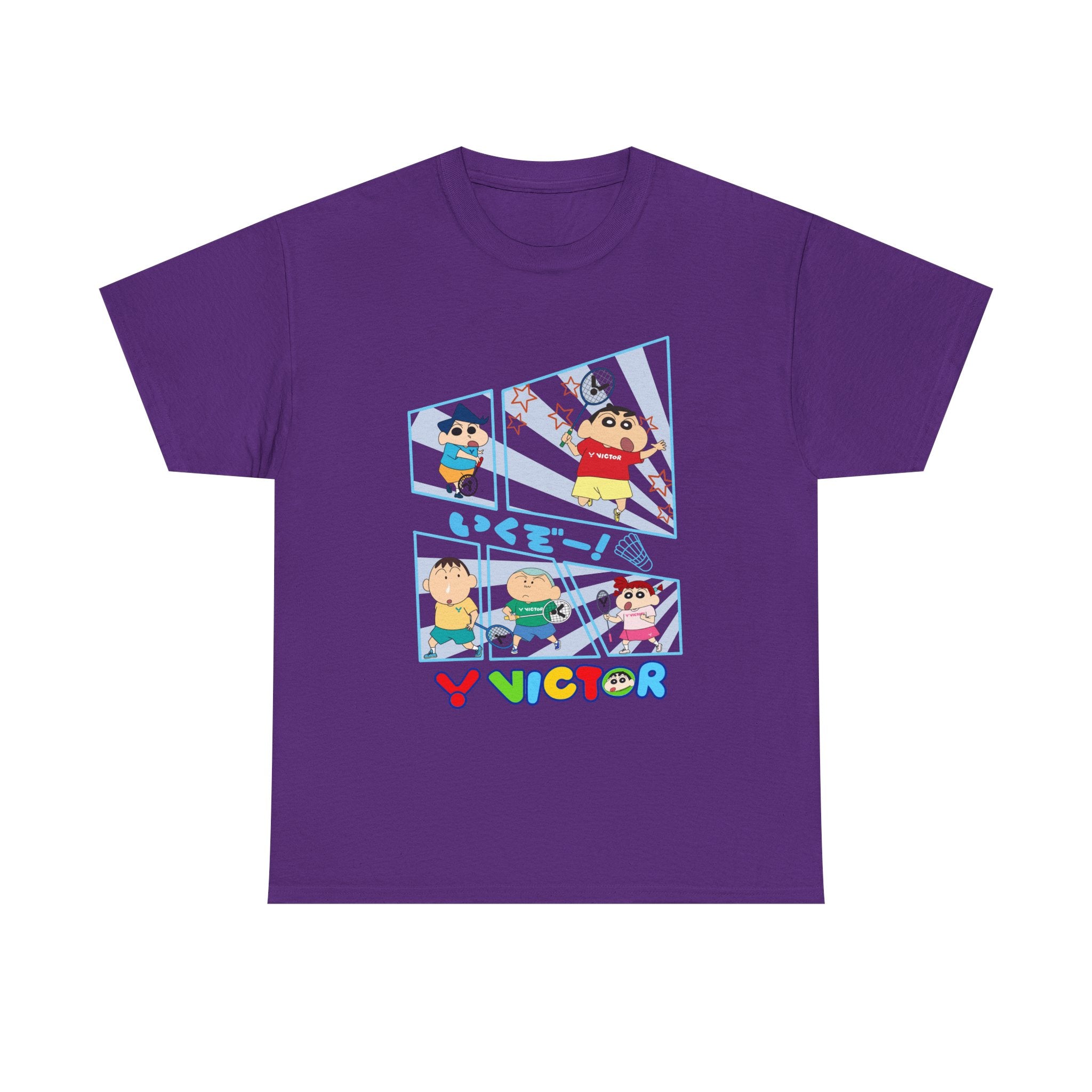 Crayon Shin-chan Cartoon Panel T-Shirt – Colorful Graphic Badminton Tee