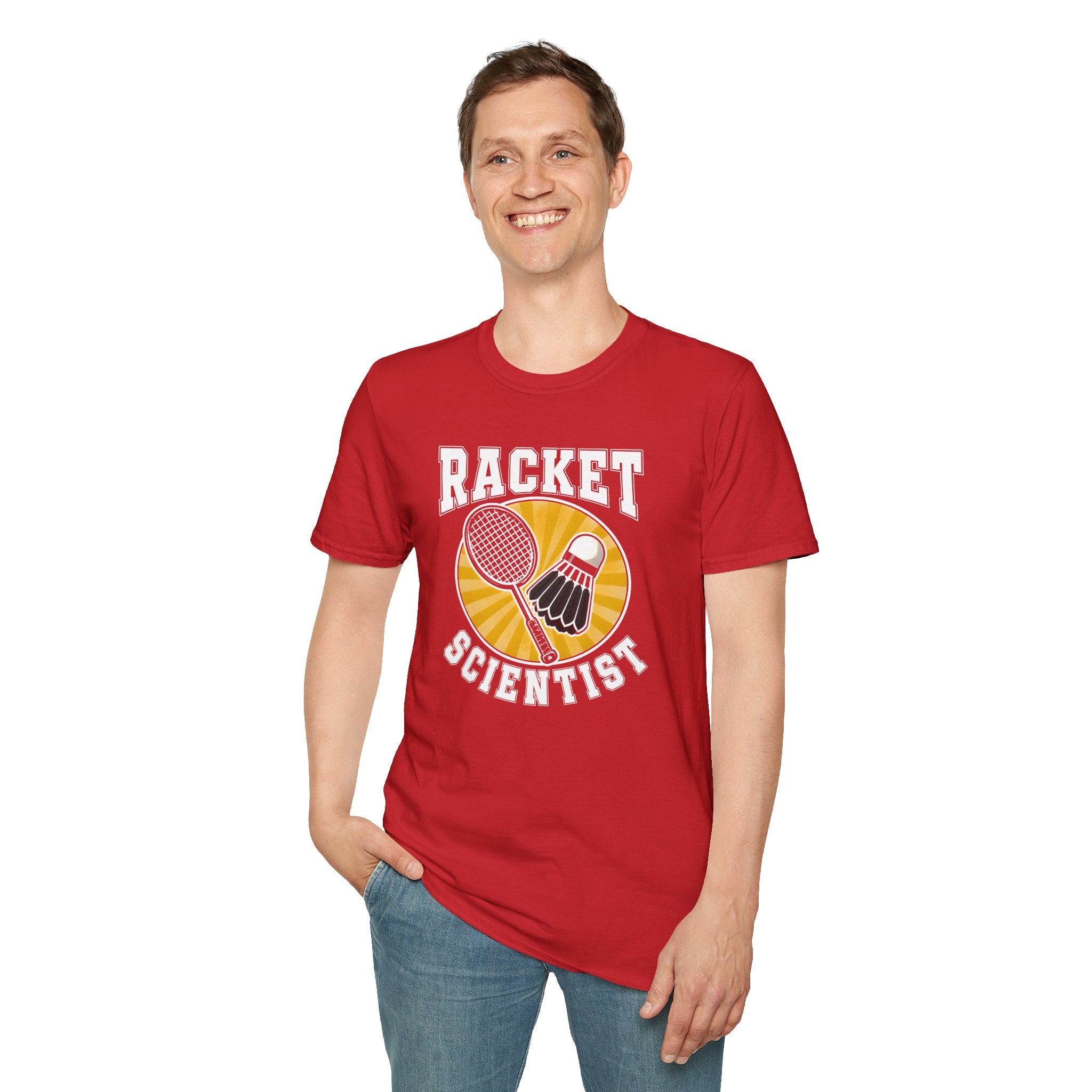 Racket Scientist T-Shirt — Badminton & Tennis Shuttlecock Graphic Tee