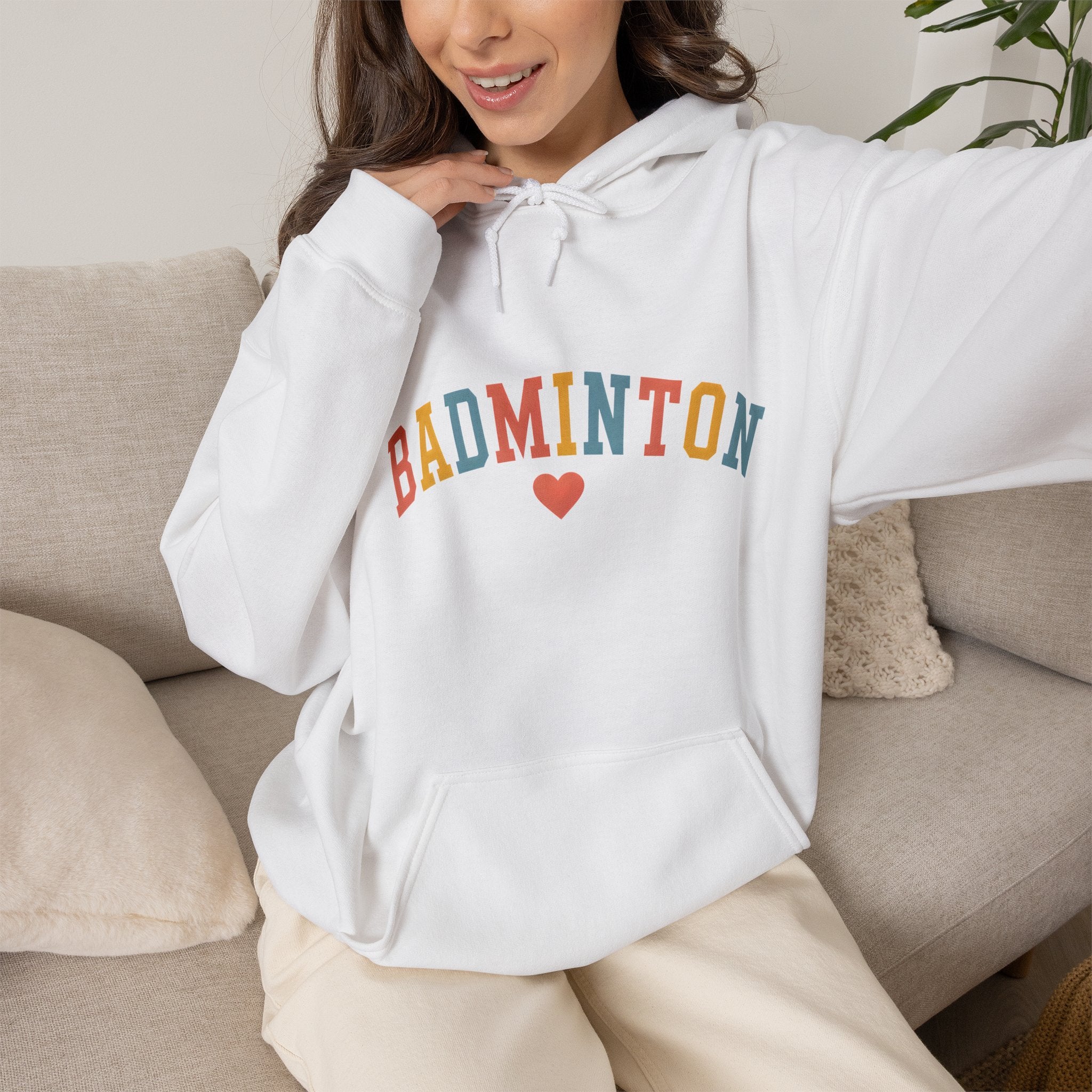 Badminton Heart Hoodie - Colorful Retro Sports Pullover