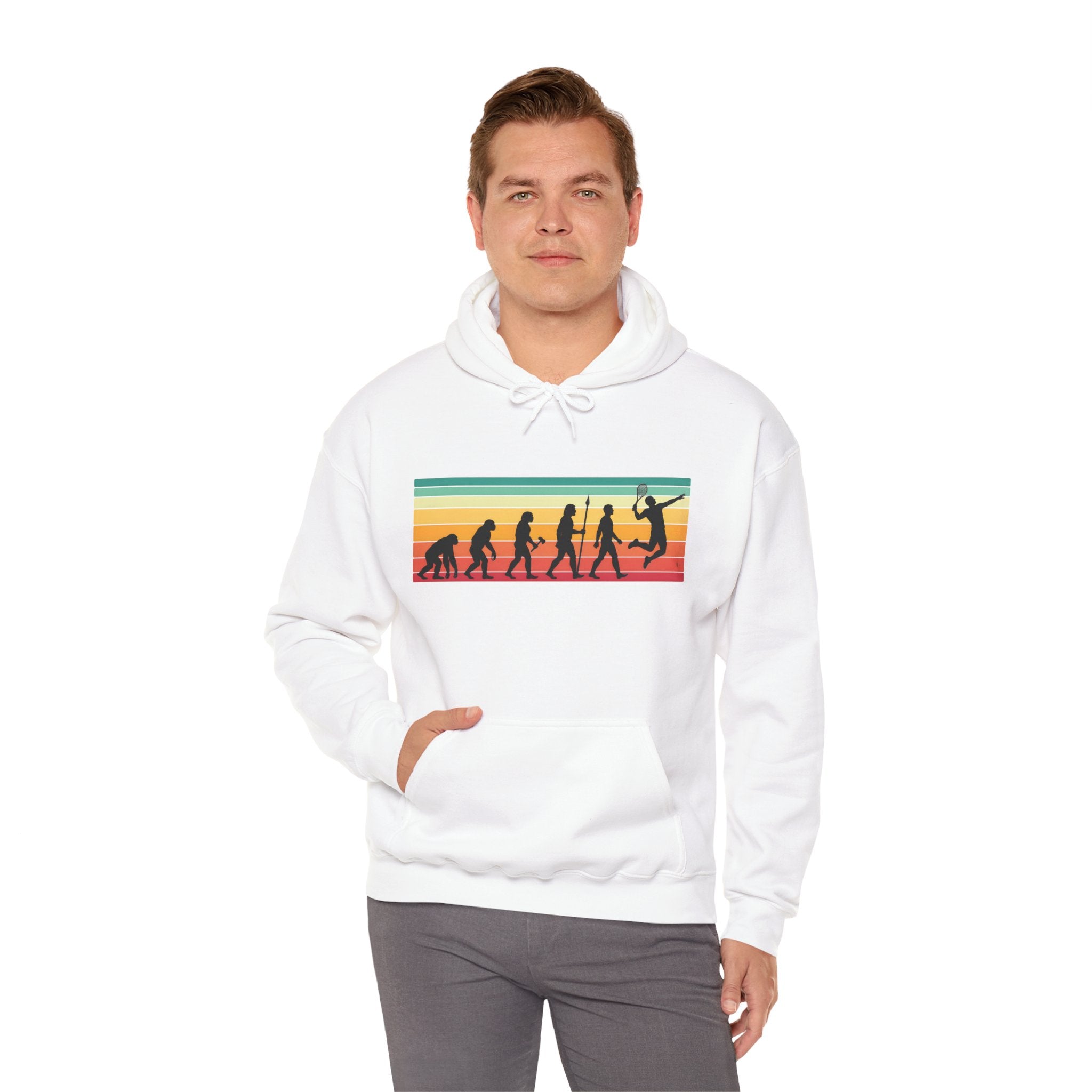 Basketball Evolution Hoodie — Retro Sunset Silhouette Graphic