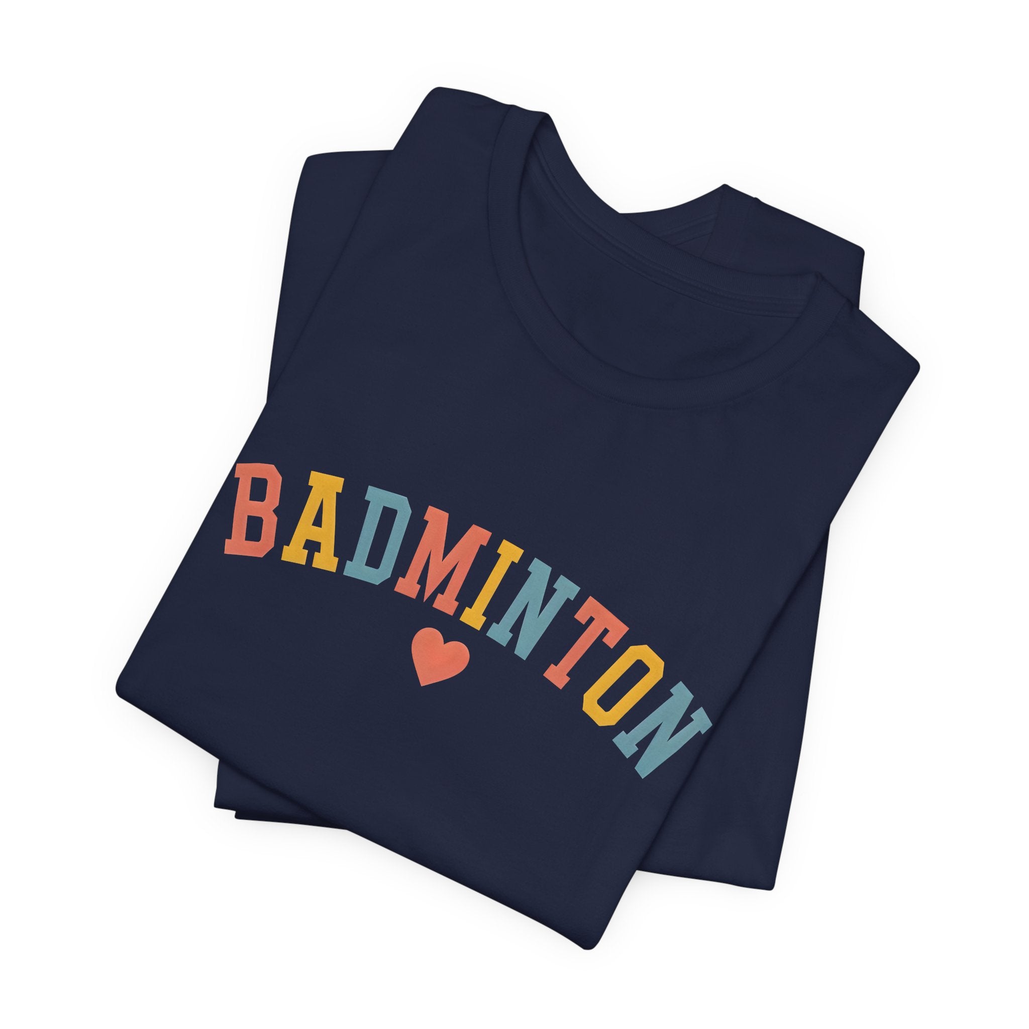 Badminton Heart T-Shirt — Retro Colorblock Racquet Tee