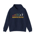 Badminton Evolution Hoodie — Retro Player Silhouette Badminton Sweatshirt
