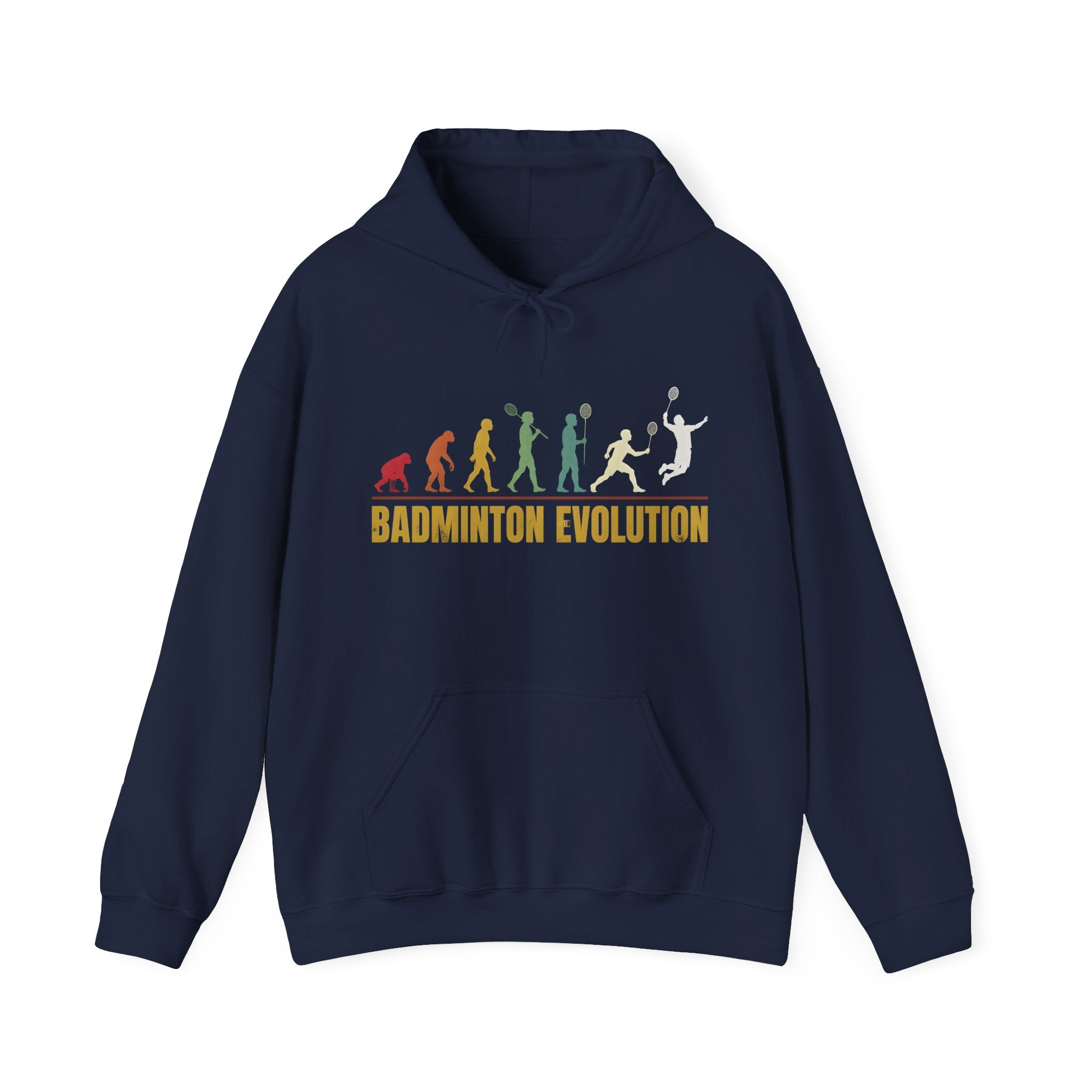 Badminton Evolution Hoodie — Retro Player Silhouette Badminton Sweatshirt