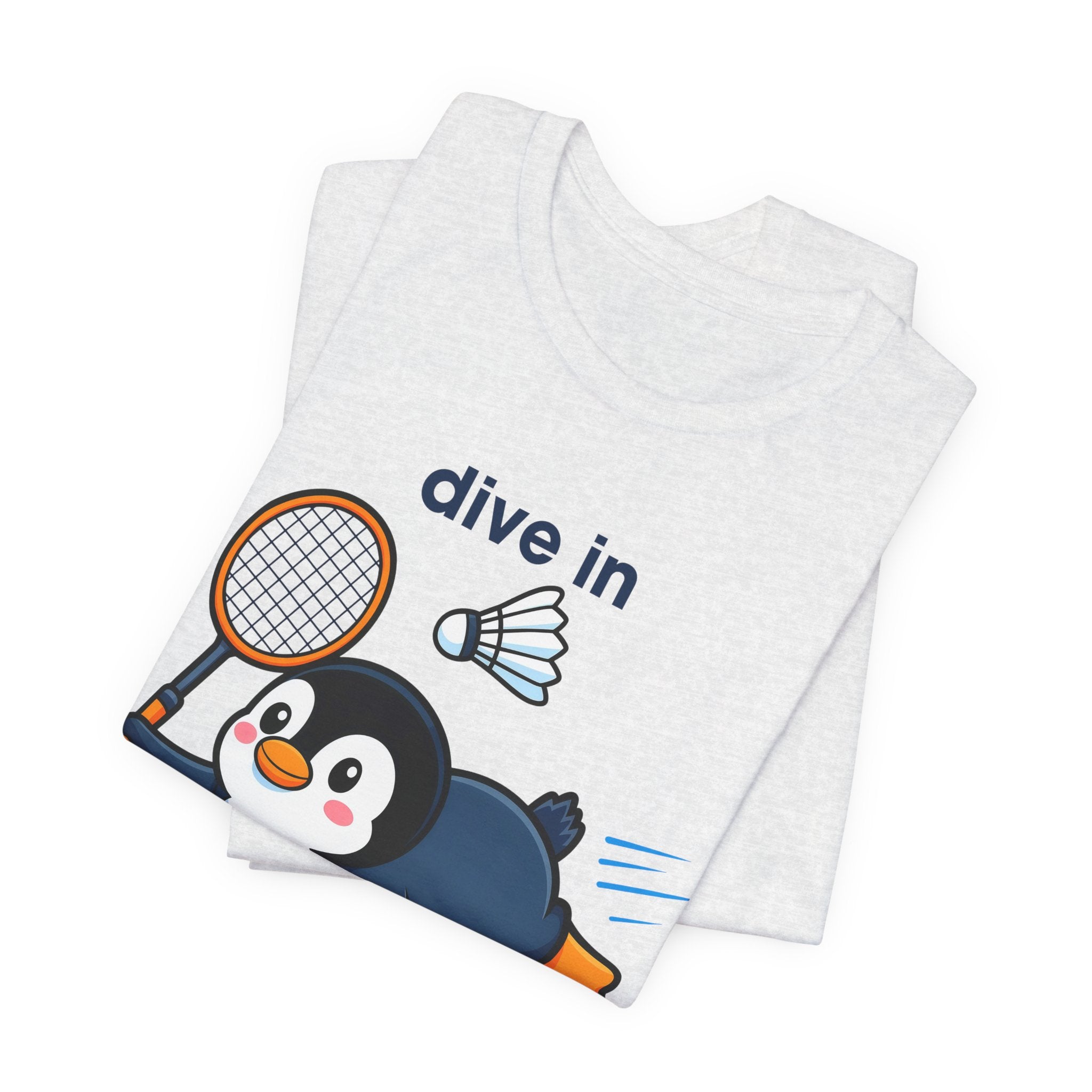 Penguin Badminton Tee — "Dive In for the Win" Cute Sports Graphic T-Shirt