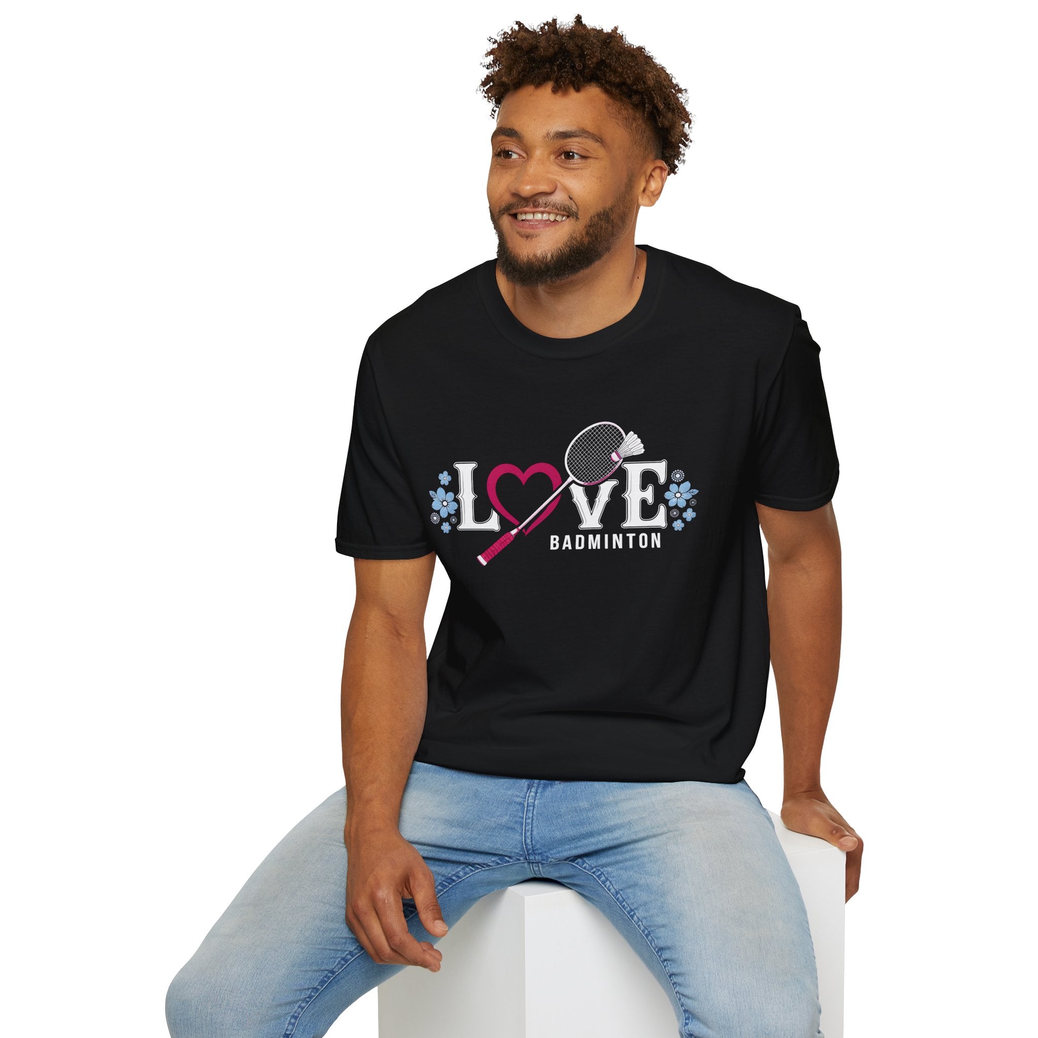 Love Badminton T-Shirt — Heart & Racket Floral Design