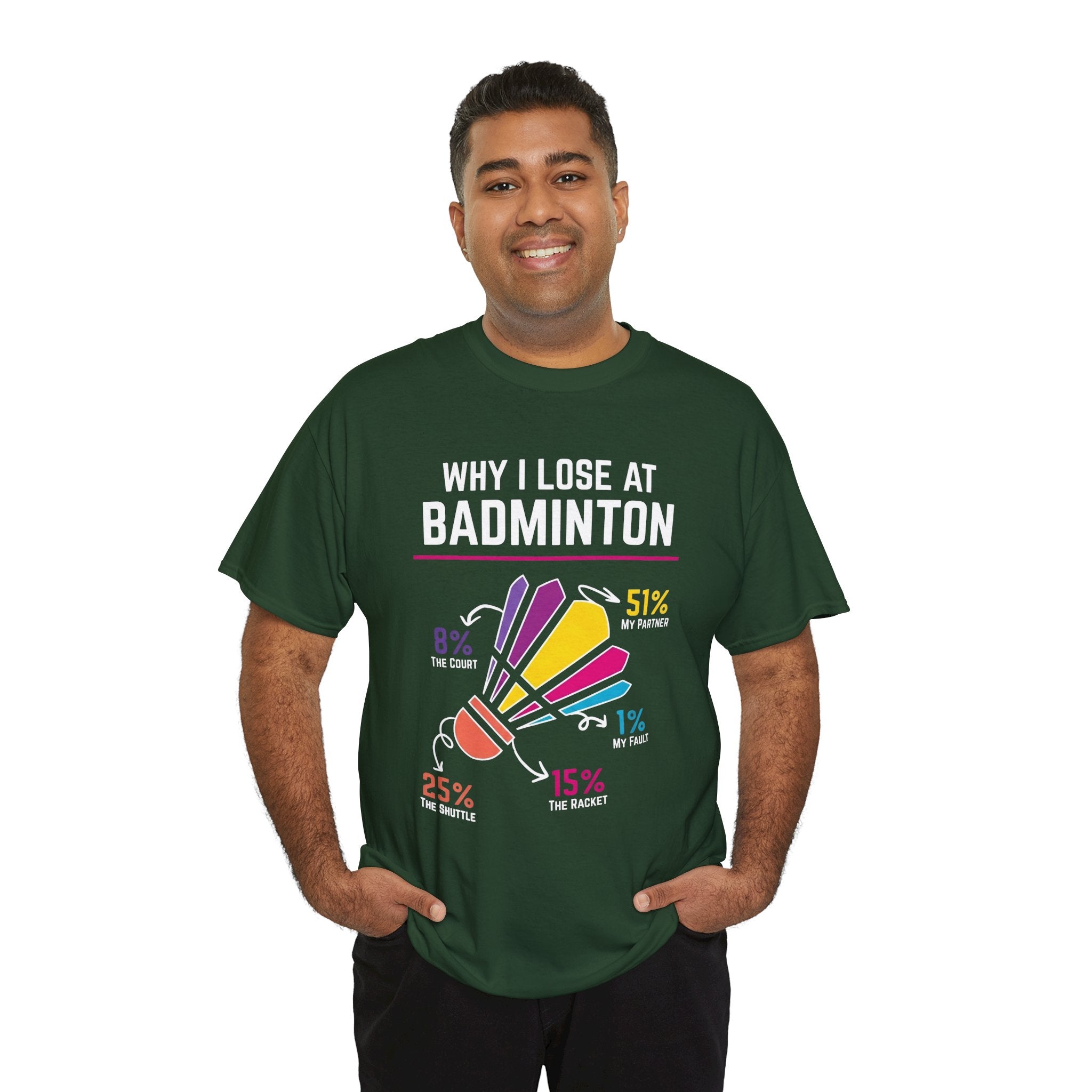 Badminton Graphic Tee — "Why I Lose at Badminton" Funny Shuttlecock Stats T-Shirt