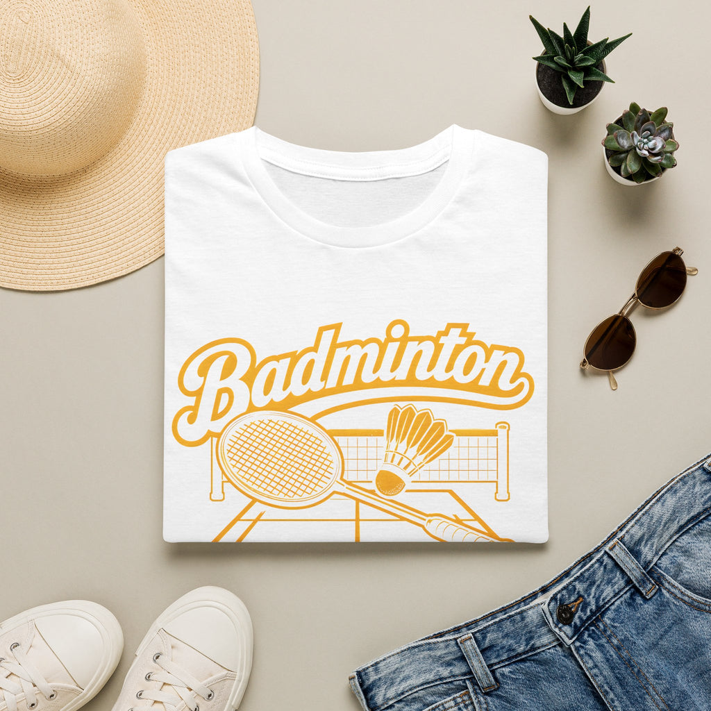 Badminton Retro Graphic T-Shirt — Vintage Racket & Shuttle Tee
