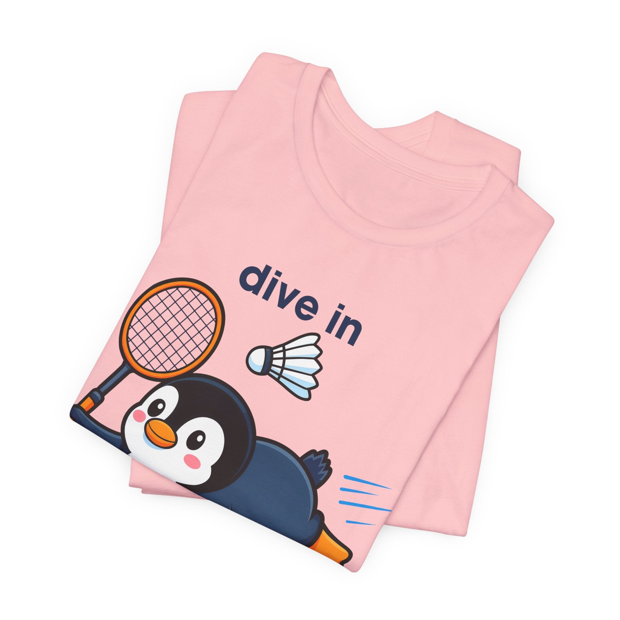 Penguin Badminton Tee — "Dive In for the Win" Cute Sports Graphic T-Shirt
