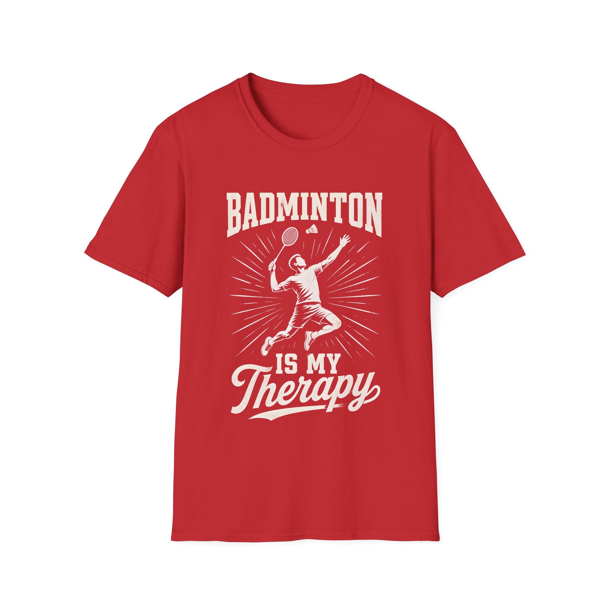 Badminton T-Shirt — "Badminton Is My Therapy" Retro Player Graphic