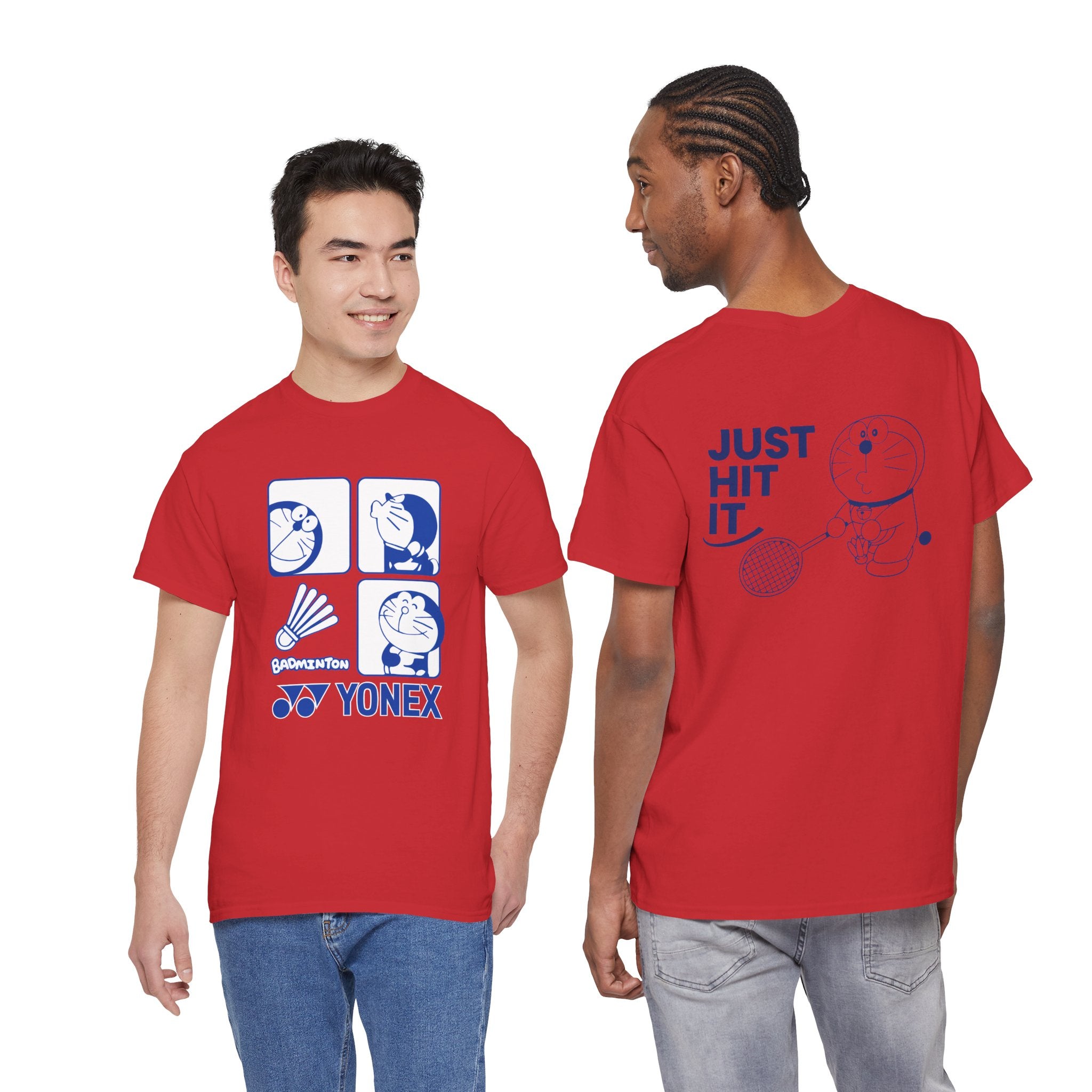 Yonex Doraemon Badminton T‑Shirt — "Just Hit It" Graphic Tee
